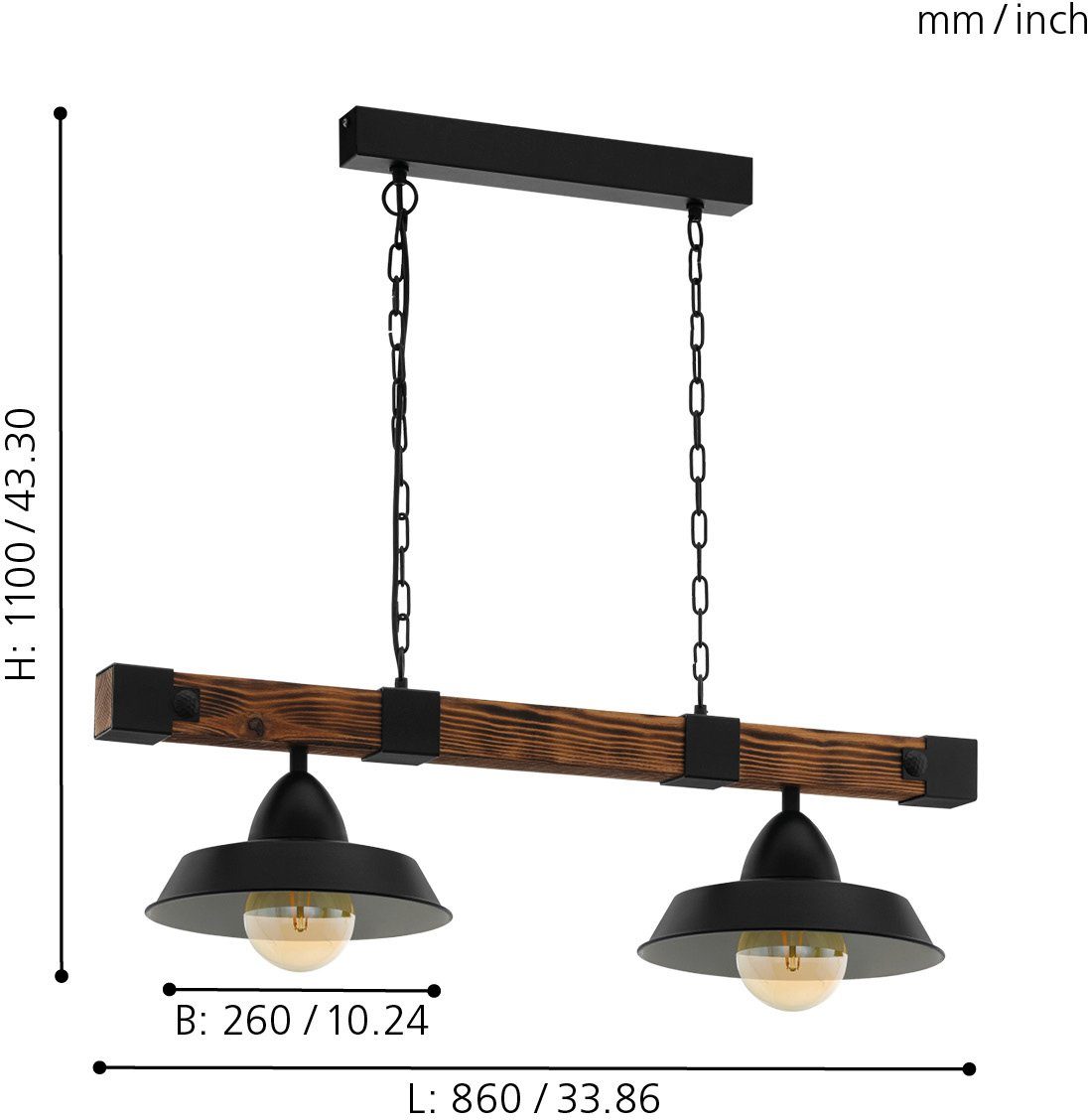 EGLO Hängeleuchte OLDBURY, ohne Leuchtmittel, Vintage Pendelleuchte, E27, 86 cm, FSC zertifiziert