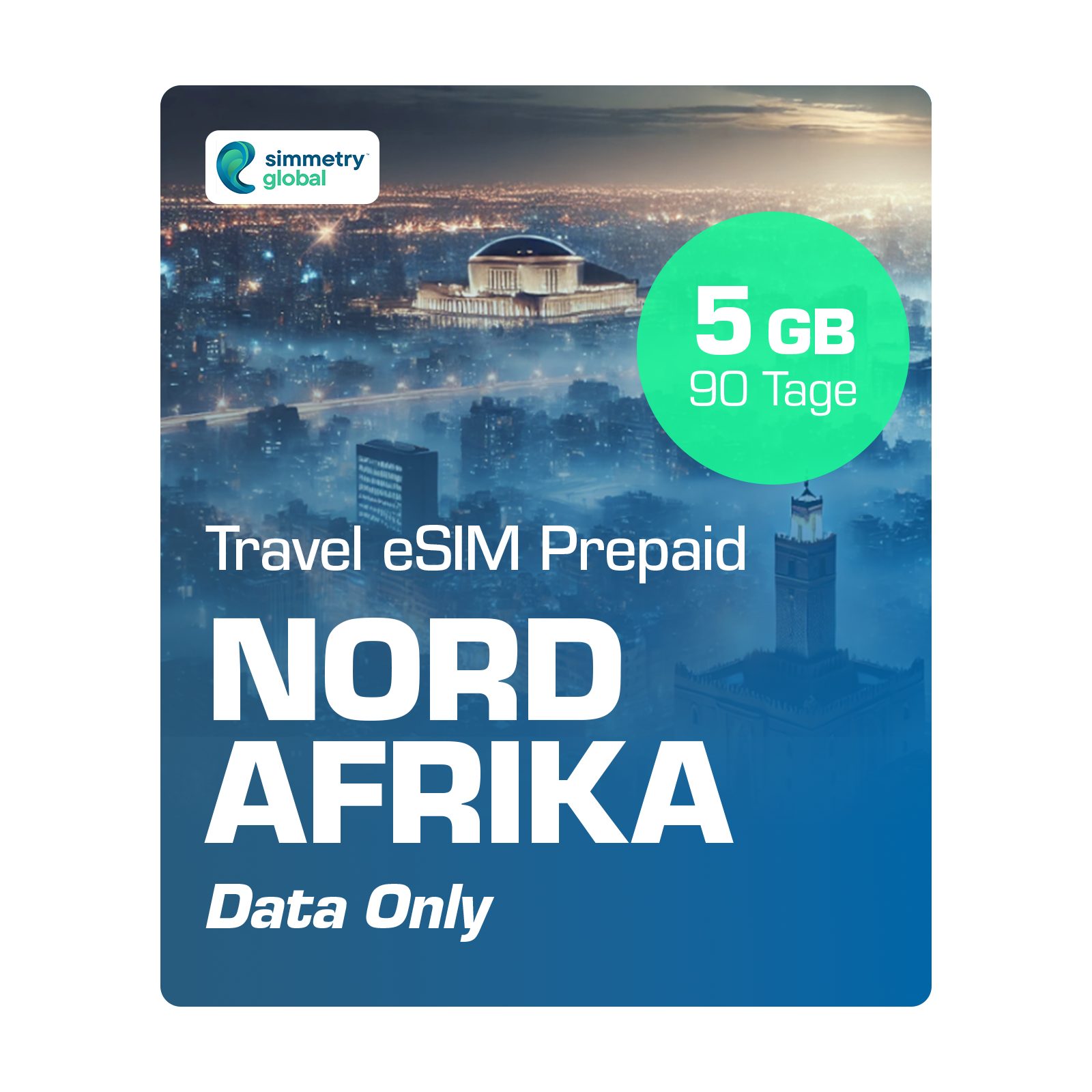 Simmetry Travel eSIM Nordafrika Prepaidkarte, (eSIM für Norafrika, bis zu 180 Tage, keine Roaming-Kosten)