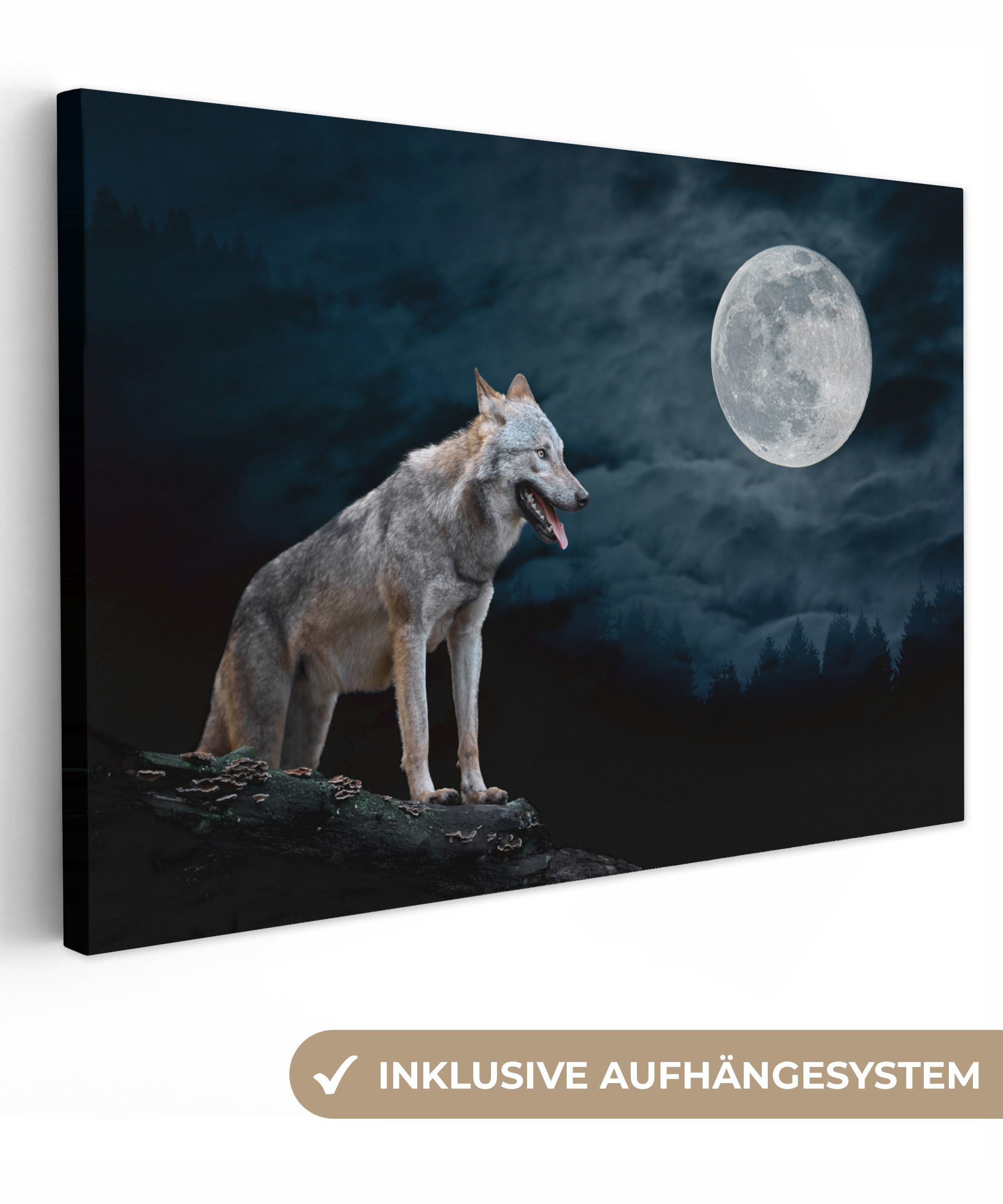 OneMillionCanvasses® Leinwandbild Wolf - Mond - günstig online kaufen