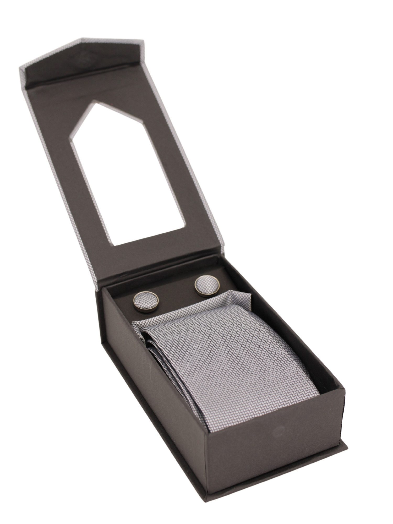 ANTALUX Krawatte Elegantes 3-teiliges Set – Krawatte, Einstecktuch & Manschettenknöpfe (Accessoire-Set, Krawatte, Einstecktuch, Manschettenknöpfe) Passendes Set, Geschenkverpackung, Einstecktuch 19x19 cm