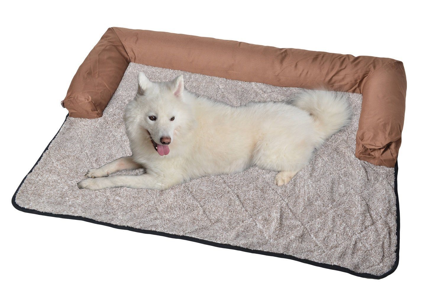 RAIKOU Hundematte Hundebett mit Lehne Waschbares Hundekissen mit Sofaschutz Hundesofa, 100 % Polyester(Teddy-Fleece), Weiches Teddy-Fleece Abnehmbarer Bezug