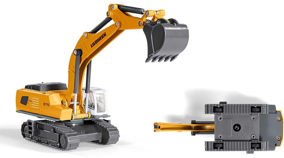 Siku Spielzeug-LKW SIKU Super, MAN TG-A mit Tiefbettauflieger (1847), mit Liebherr Bagger