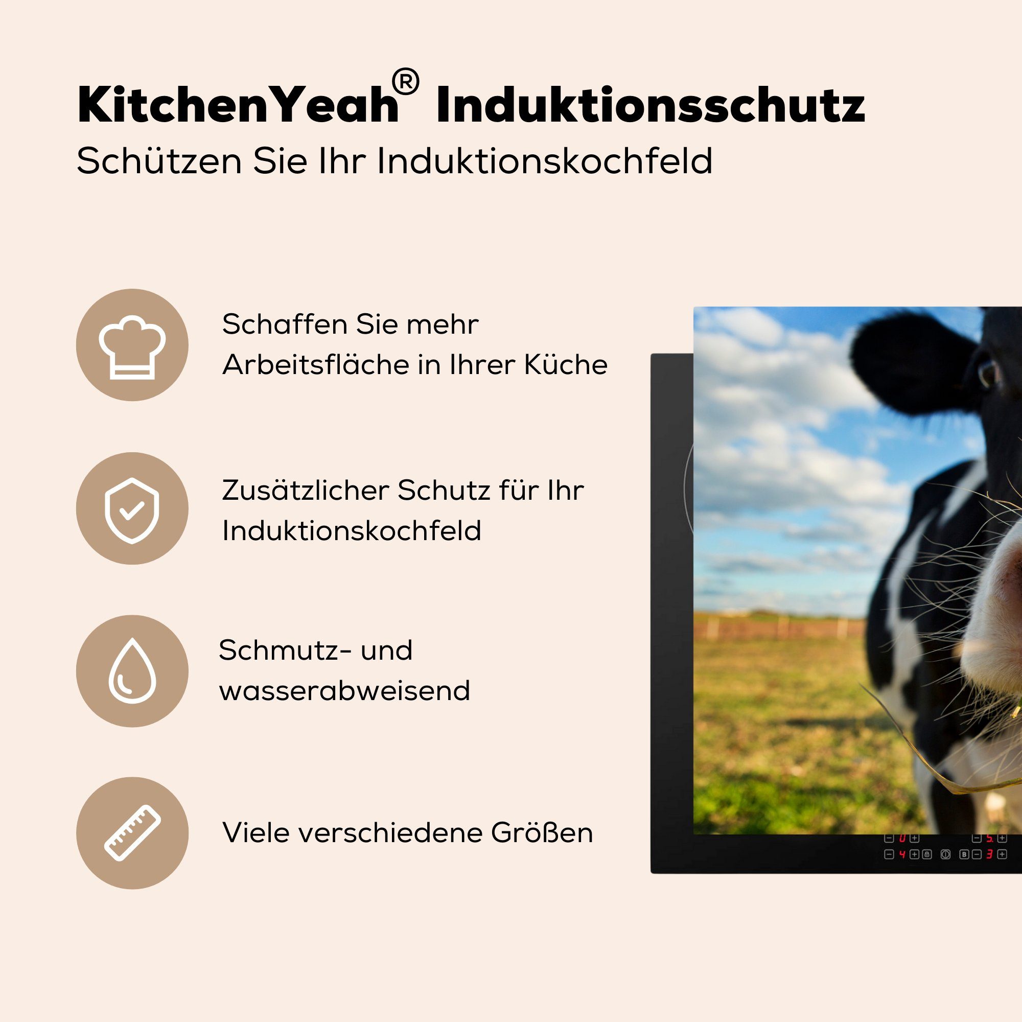 tlg), Induktionskochfeld MuchoWow (1 - Kuh küche, die 81x52 - cm, Vinyl, Gras, für Licht Ceranfeldabdeckung Schutz Herdblende-/Abdeckplatte