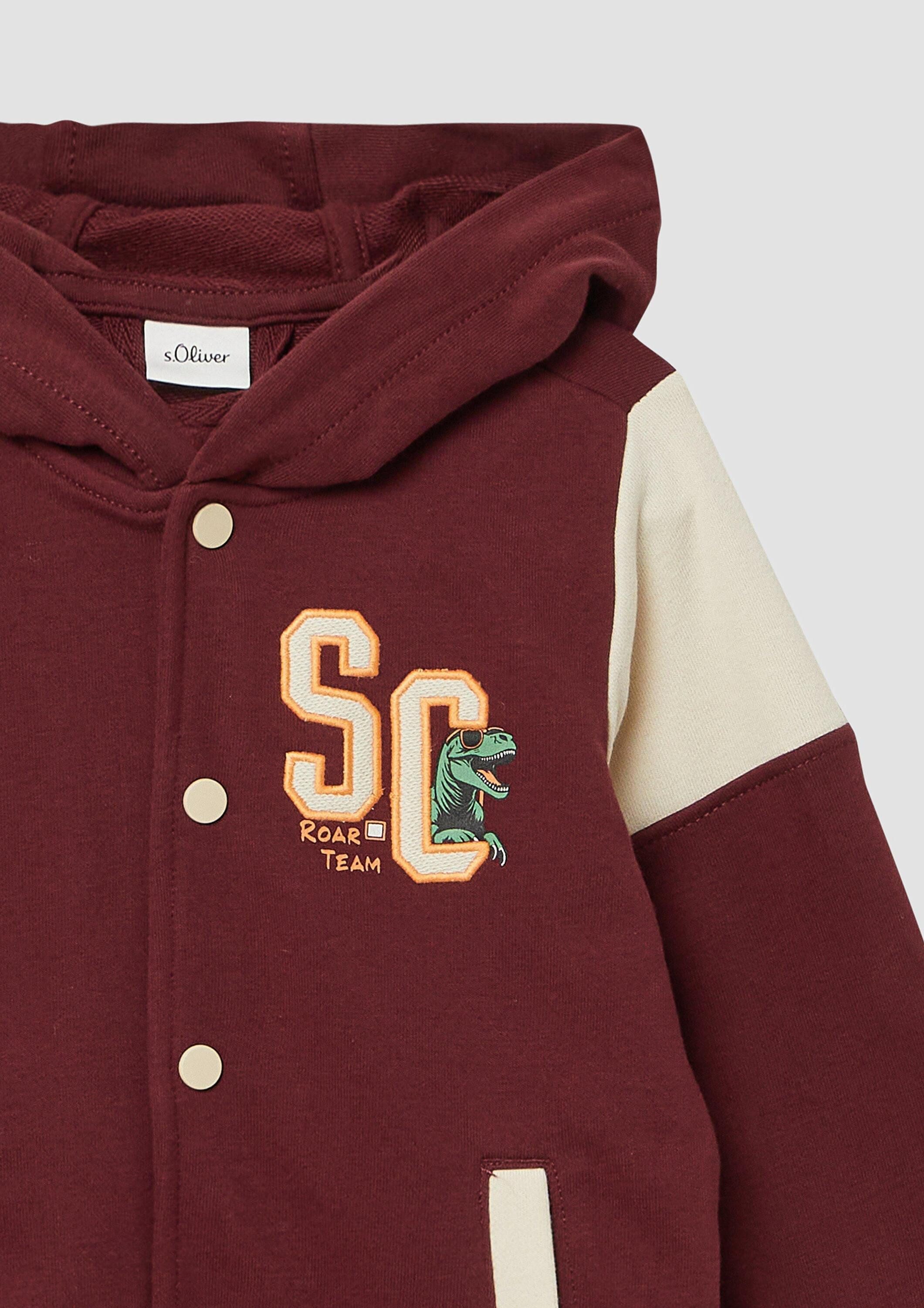 s.Oliver Sweatjacke Sweatshirt Jacke College-Jacke mit Applikation und Kapuze