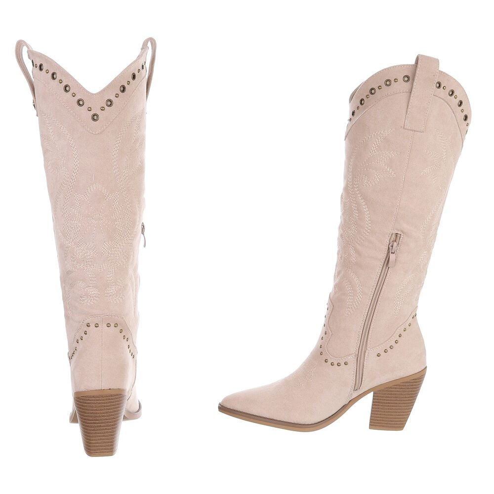 Ital-Design Damen Westernstiefel kniehoch mit Blockabsatz Westernstiefel (92078787) Blockabsatz Stiefel in Beige – Bild 5 von 5