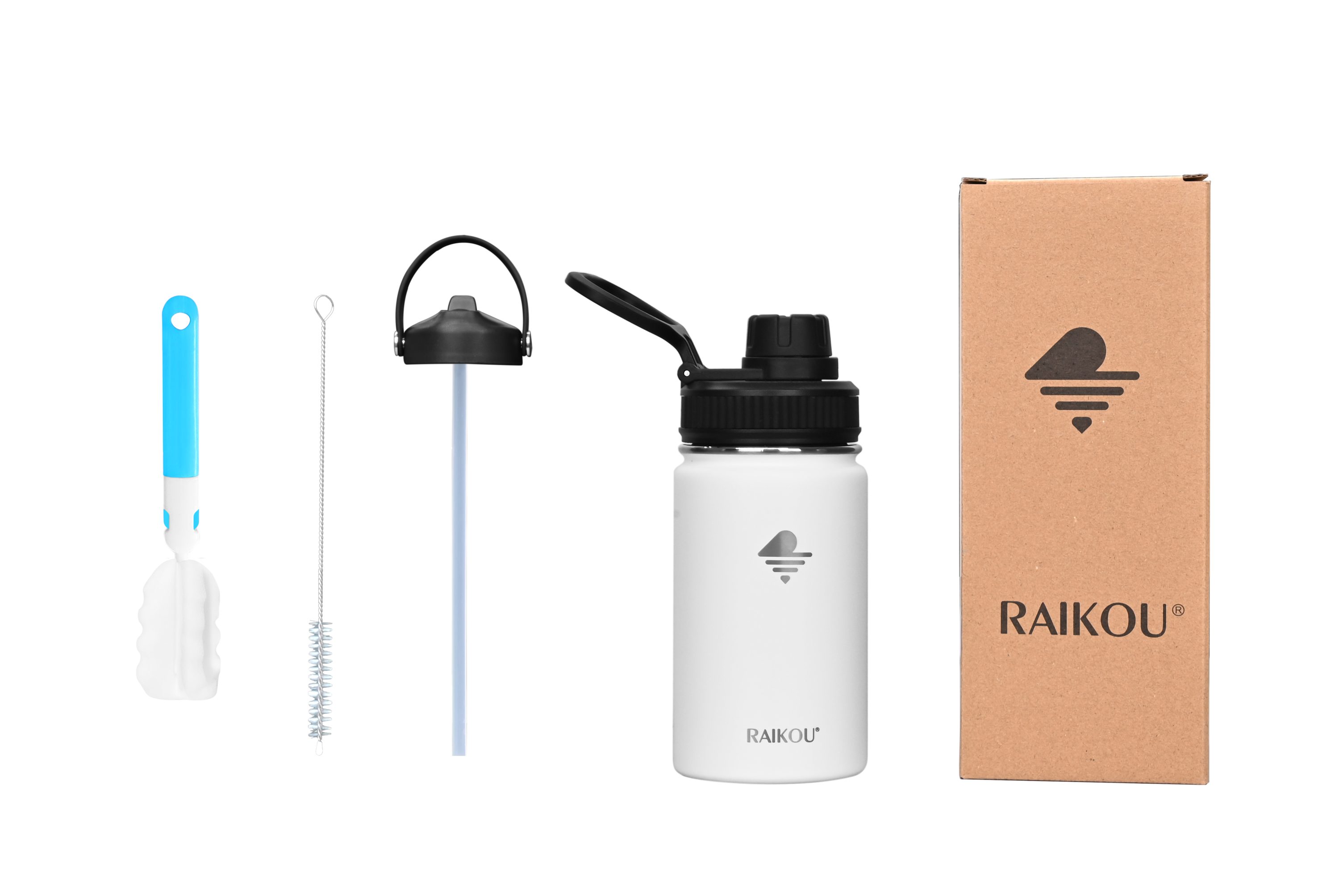 Weiß RAIKOU 2 Sportflasche, mit Deckel Isolierflasche Auslaufsichere Wasserflasche Vakuumisolierte Trinkflasche