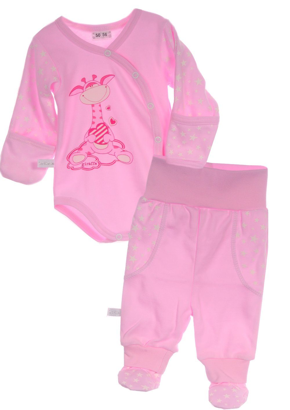 Body & Hose Wickelbody und Hose Baby Anzug 2tlg Set Body in Rosa mit Sternchen