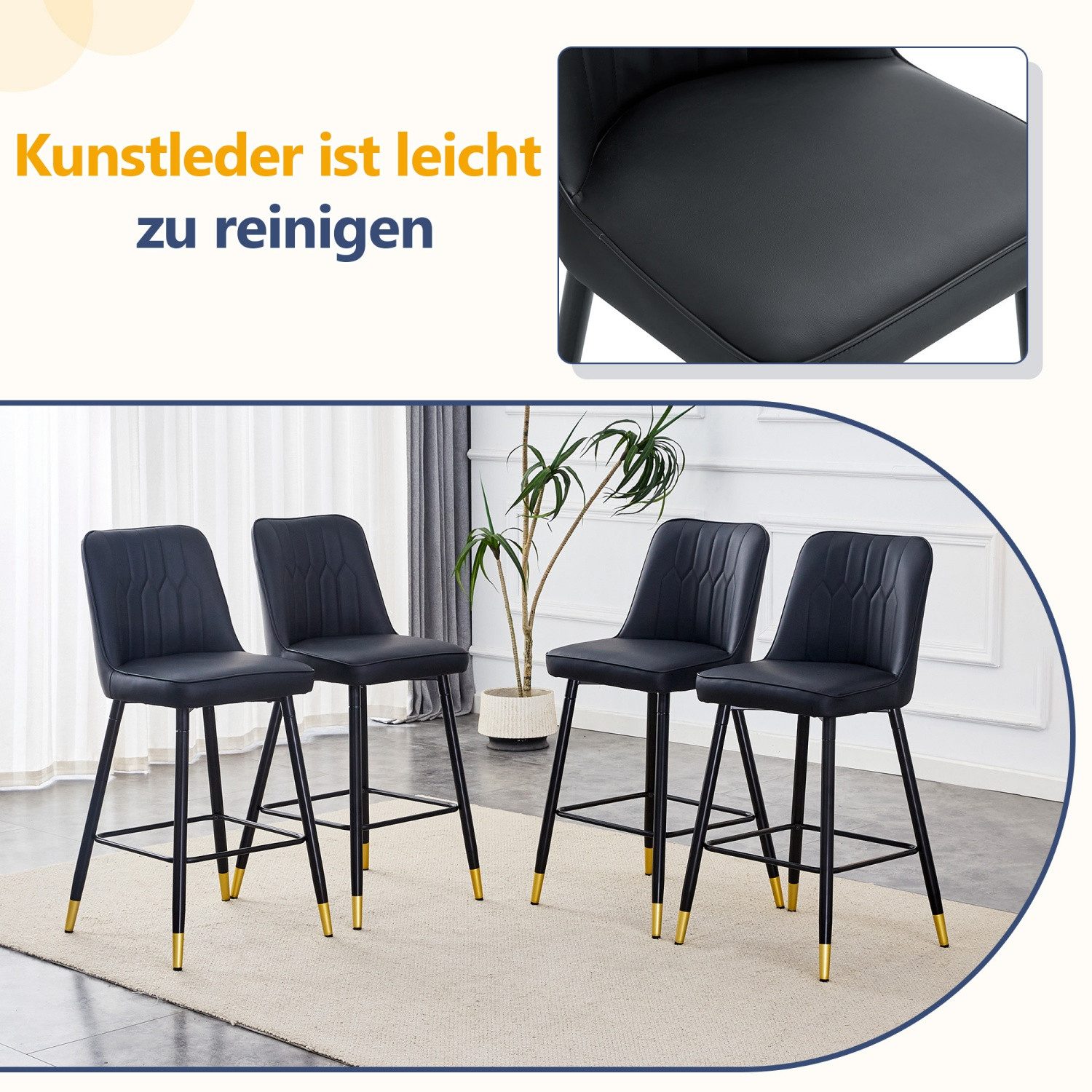 ANYSUN Barhocker 2er-Set Barstühle mit bequemer Fußstütze, Rückenlehne (gepolsterte Barhocker in Tresenhöhe 100 cm,Modernes Barhocker), Küchenstuhl für Küche, E – Bild 5 von 5