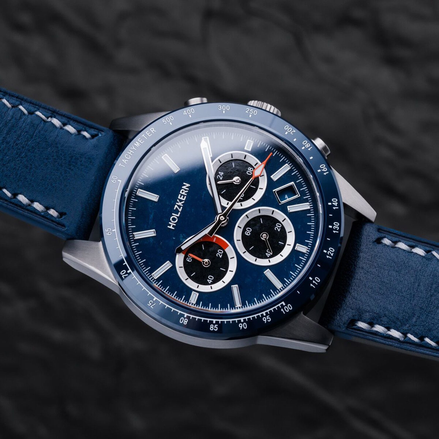 Holzkern Quarzuhr 9010631021825, Herrenuhr Titan Neverrest Marmor/Blau