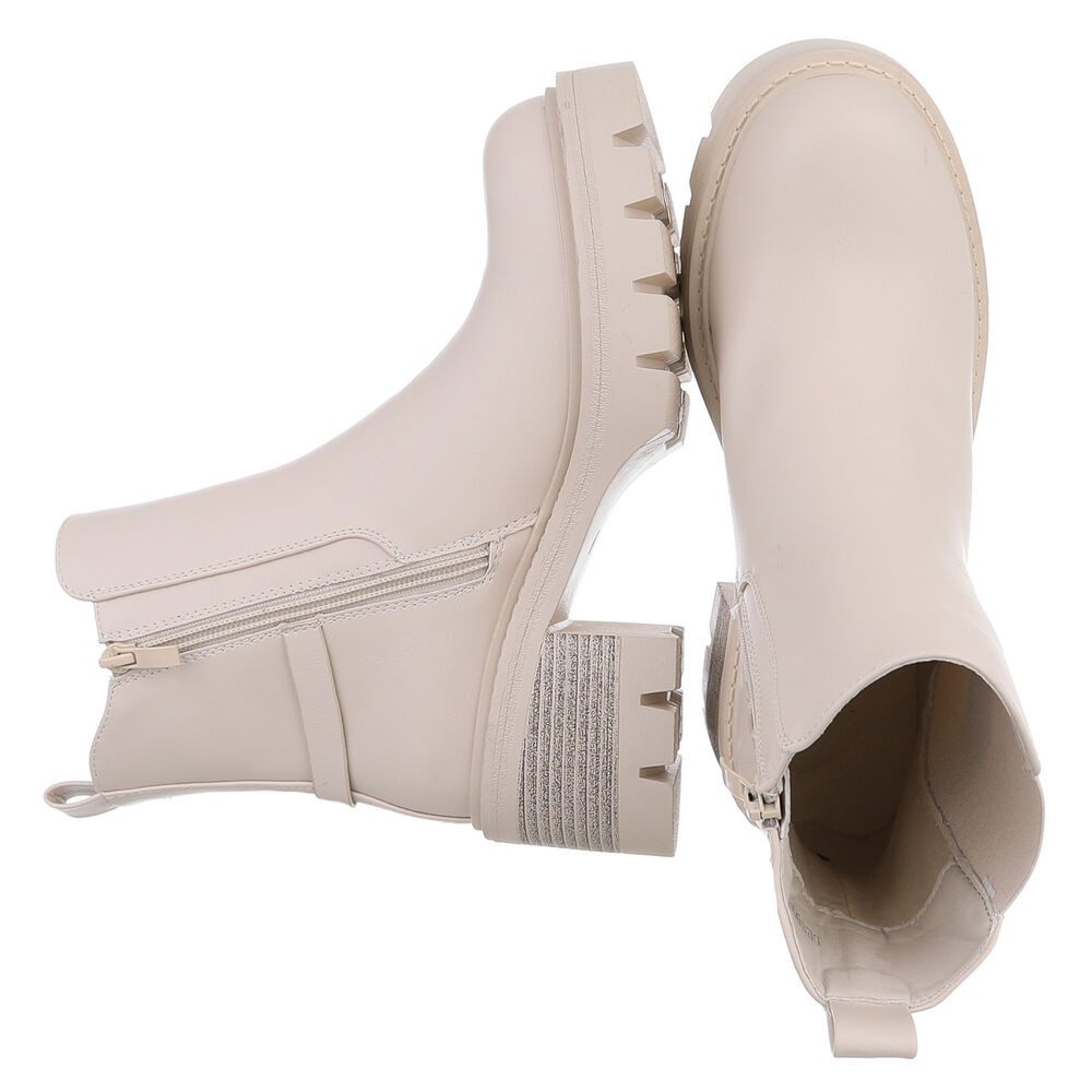 Ital-Design Eleganter Ankle Boot mit Blockabsatz für Damen Plateaustiefelette (90152936) Blockabsatz Stiefeletten in Beige