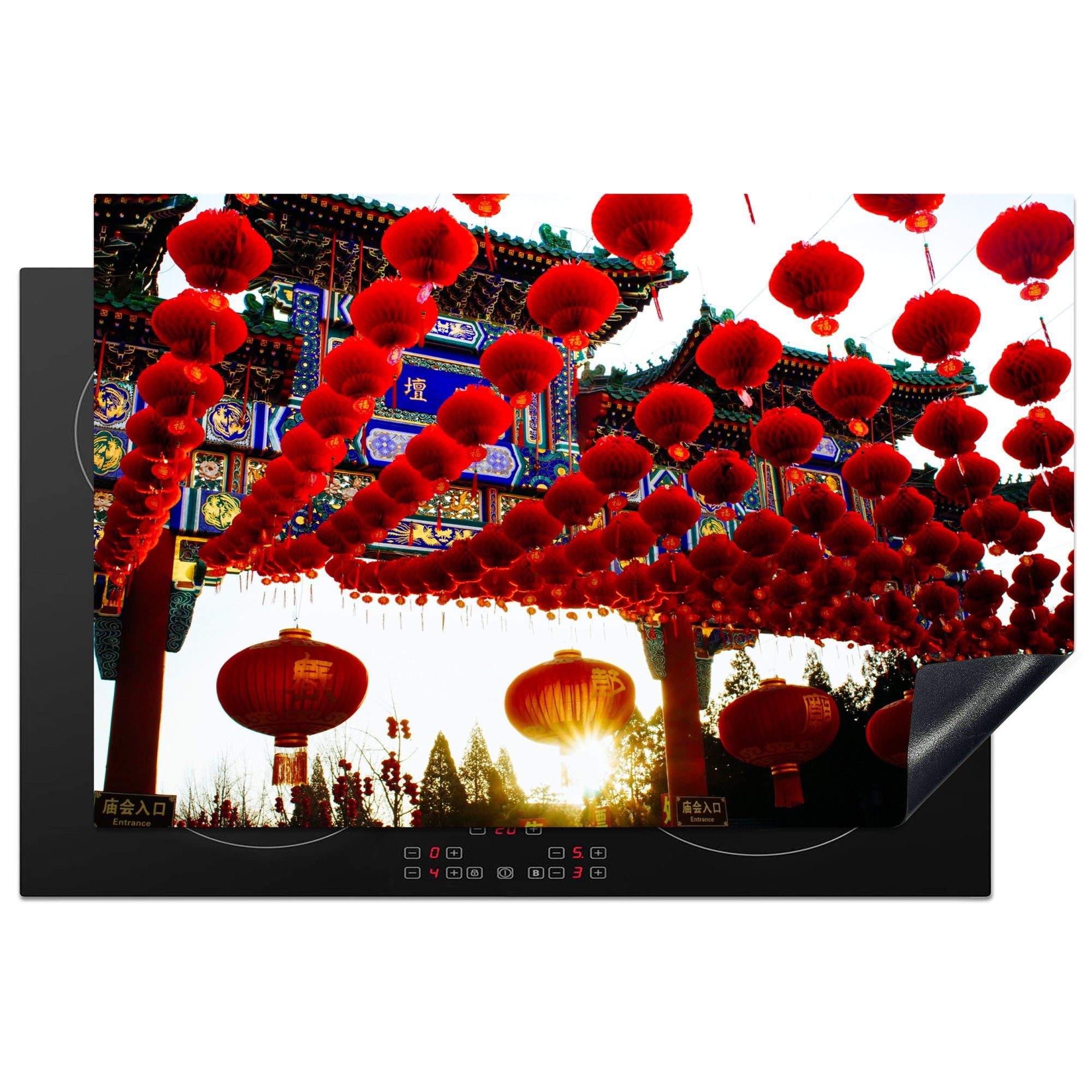 MuchoWow Herdblende-/Abdeckplatte Rote Laternen in Peking, Vinyl, (1 tlg), 81x52 cm, Induktionskochfeld Schutz für die küche, Ceranfeldabdeckung | Herdabdeckplatten