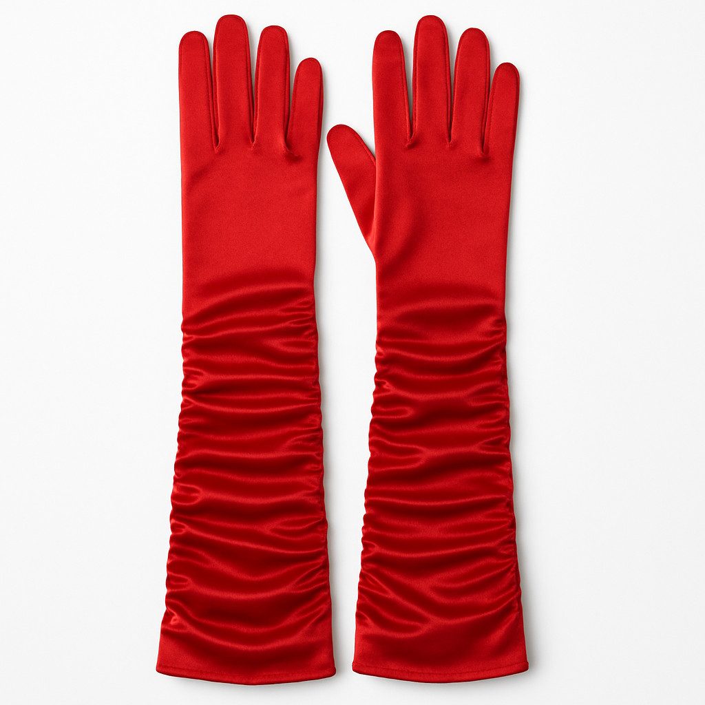 Fries Abendhandschuhe Rote Satin Перчатки lang gerafft Kostüm Zubehör Karneval & Halloween Glamourös, raffiniert, vielseitig