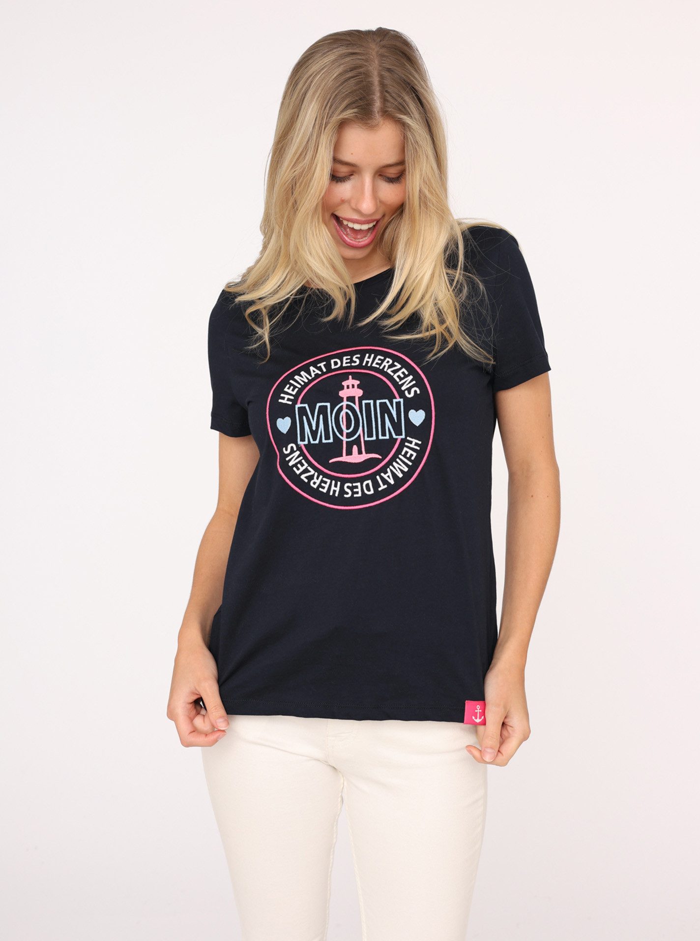 Zwillingsherz T-Shirt "Heimat des Herzens" Stickerei, Kurzarm, Rundhalsausschnitt, maritim