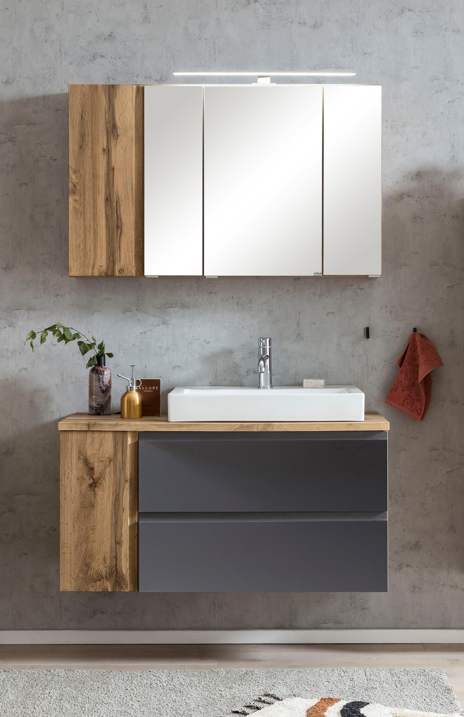 HELD MÖBEL Badmöbel-Set (2-tlg) in grau / Wotaneiche-Dekor - 105x195x47cm (BxHxT), (2-tlg)