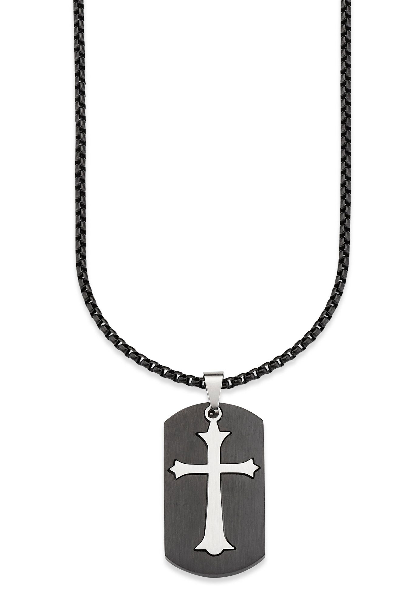 Bruno Banani Kette mit Anhänger Schmuck Geschenk Halskette Kreuz Venezianerkette Silber Schwarz