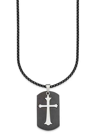 Bruno Banani Kette mit Anhänger Schmuck Geschenk, Halskette Kreuz Venezianerkette Silber Schwarz