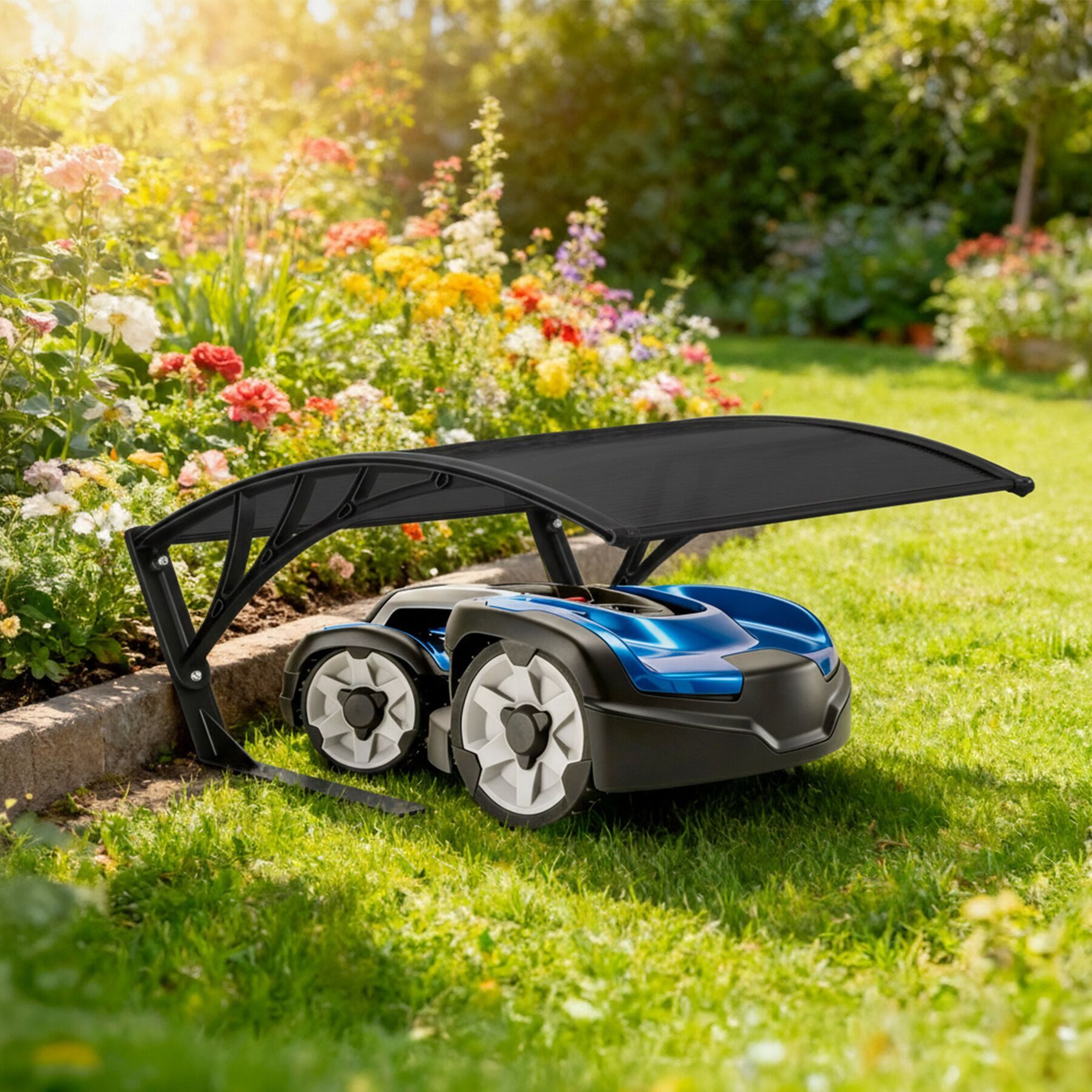 tectake Mähroboter-Garage Rasenmäher-Roboter-Garage Inkl. 4 Erdnägeln, 81 x 100 x 48 cm, für Rasenmäher, (Mähroboter-Unterstand Domus, in schwarz), gewölbtes Dach für Wasserablauf, witterungs- und UV-beständig, stabil