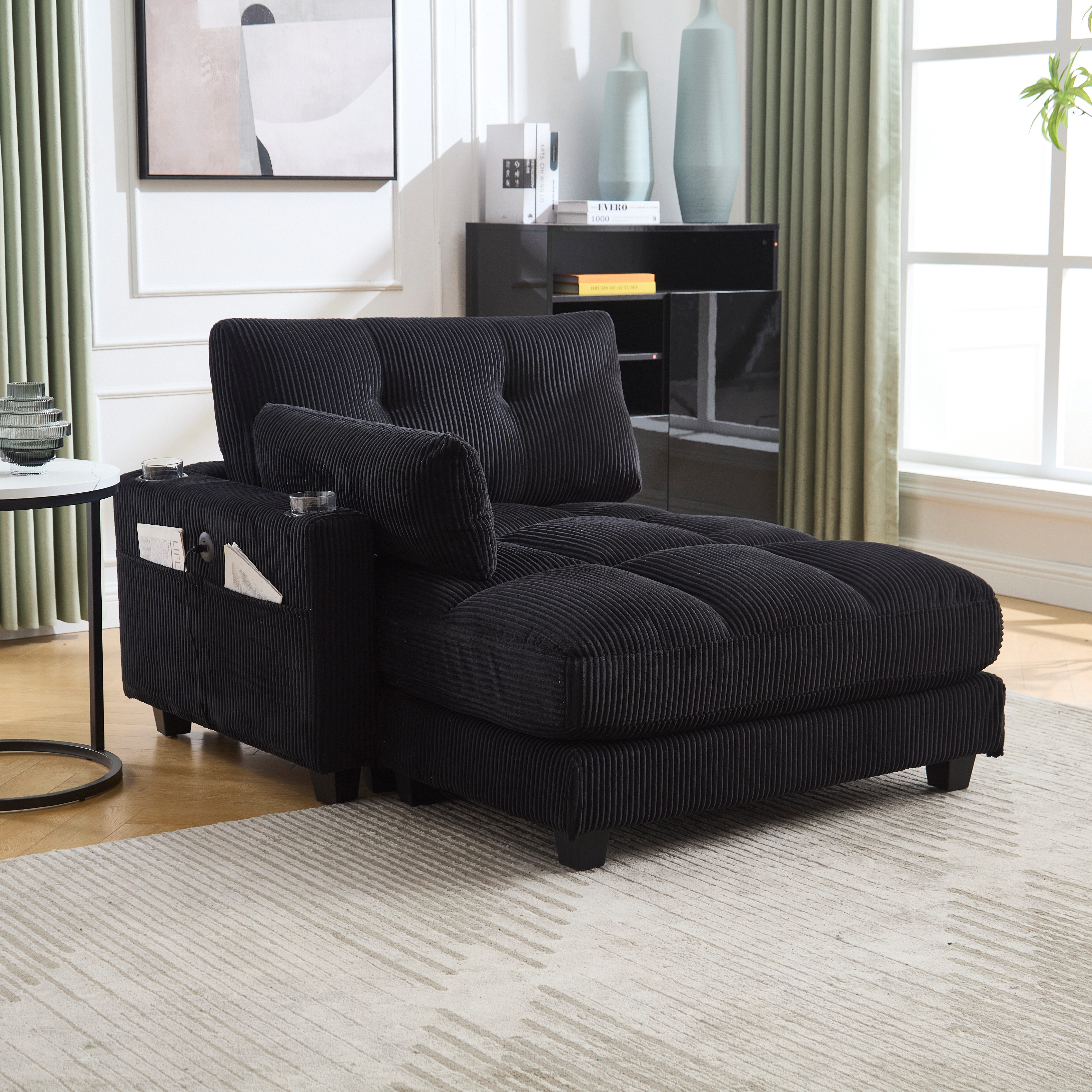 Odikalo Loungesofa Einzelsofa Freizeitsofa Palmensessel handgeländer Taschen, Palmensessel, flauschige streifenpolster, handgeländer mit rollenden polstern, klappen für den kopf, drei tassen und eine seitliche hosentaschen passen in ein wohnzimmer und ein schlafzimmer