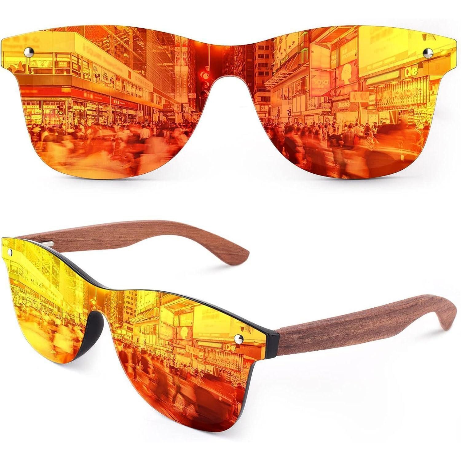 LuxusKollektion Monoscheibensonnenbrille Sonnenbrille Holz Herren Damen polarisierte 1 Glänzend Schwarz Rot