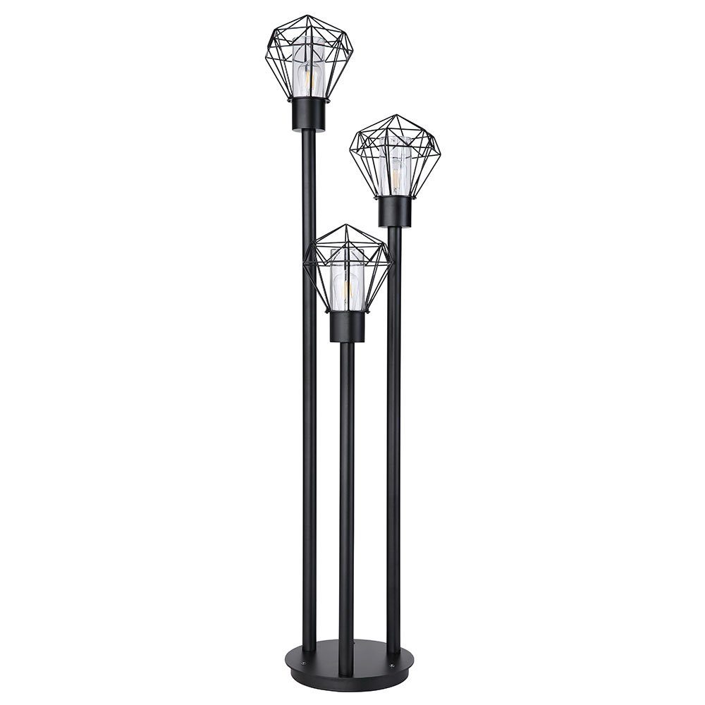 Wegelampe 3x schwarz inklusive, Leuchtmittel nicht Gartenleuchte H E27 170cm Außenstehleuchte Gitter Pollerleuchte, Globo