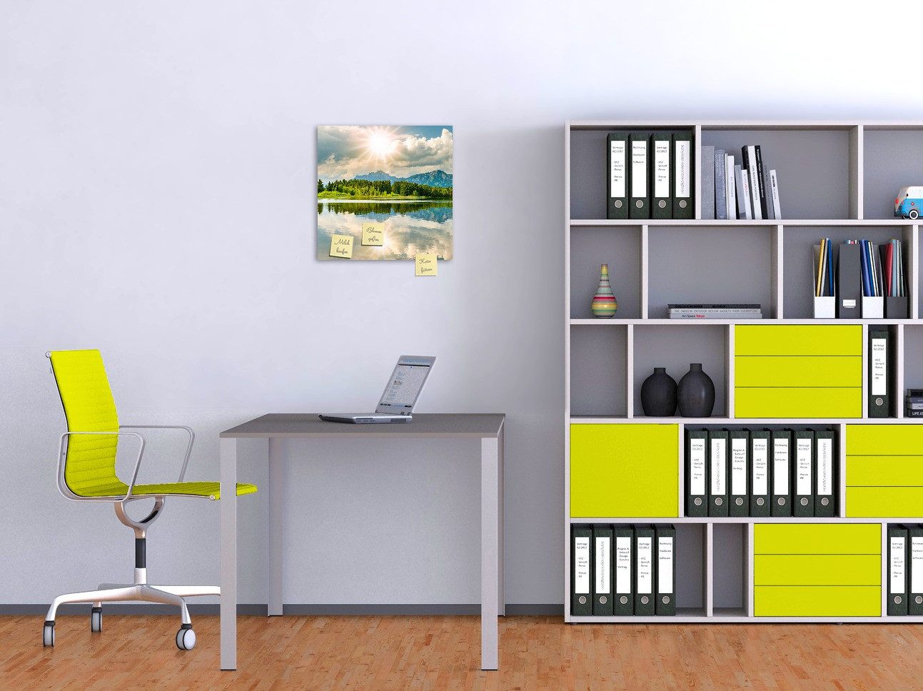 Wallario Memoboard Bergsee mit Spiegelung