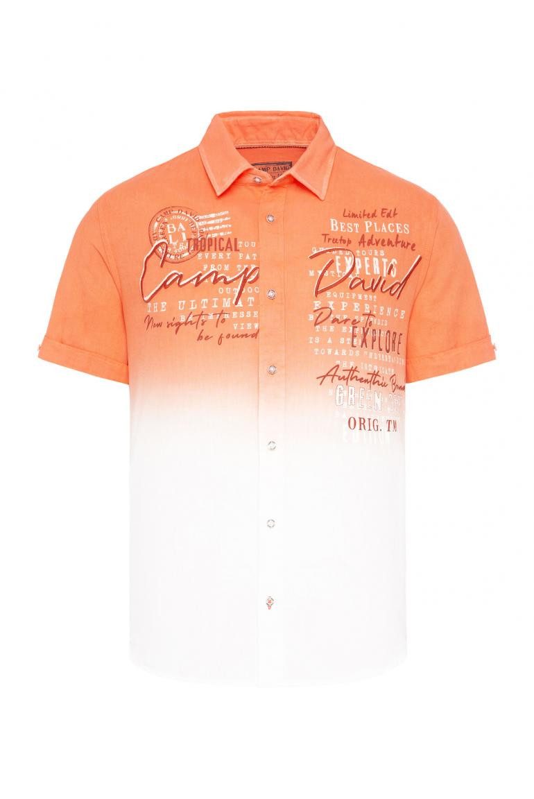 CAMP DAVID Kurzarmhemd Dip Dye mit Prints und Stickereien günstig online kaufen