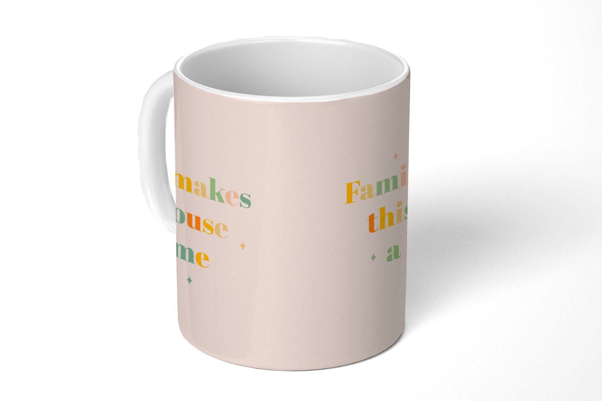 MuchoWow Tasse Zitate - Sprichwörter - Familie - Die Familie macht das Haus zu einem, Keramik, Kaffeetassen, Teetasse, Becher, Teetasse, Geschenk