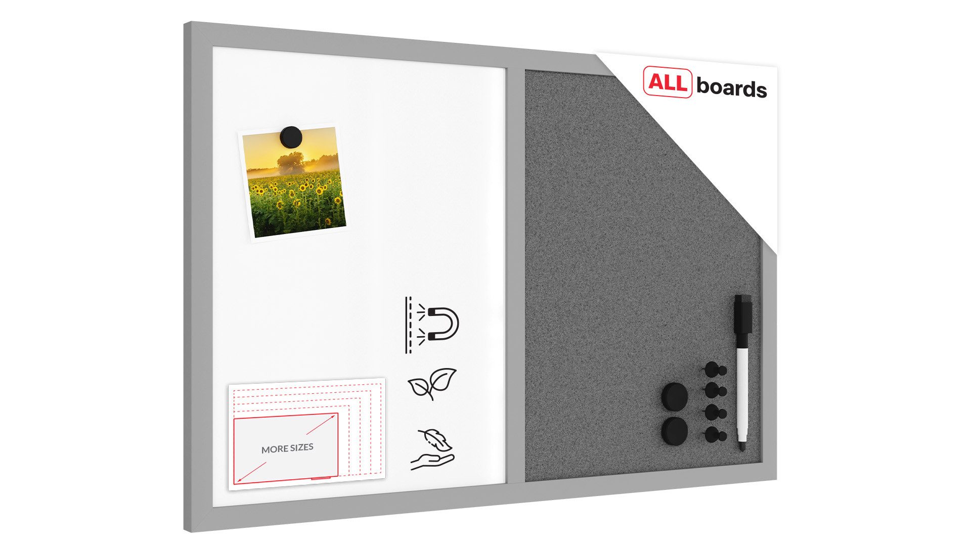 ALLboards Tafel Kombitafel, Kork grau / magnetisch weiß, Holzrahmen grau la günstig online kaufen