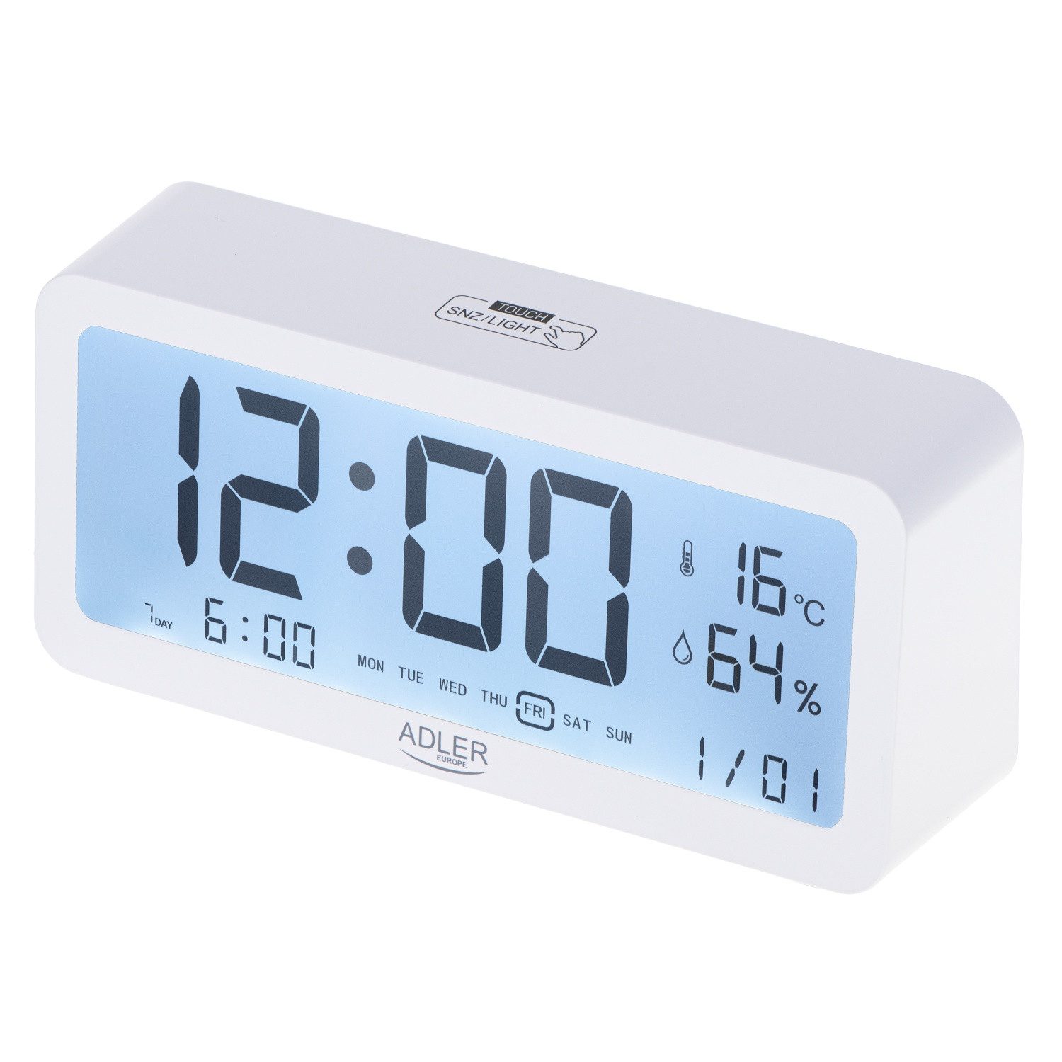 Adler Tischuhr AD 1195 mit Weckfunktion, LED-Display, Temperatur- und Hygrometerfunktion
