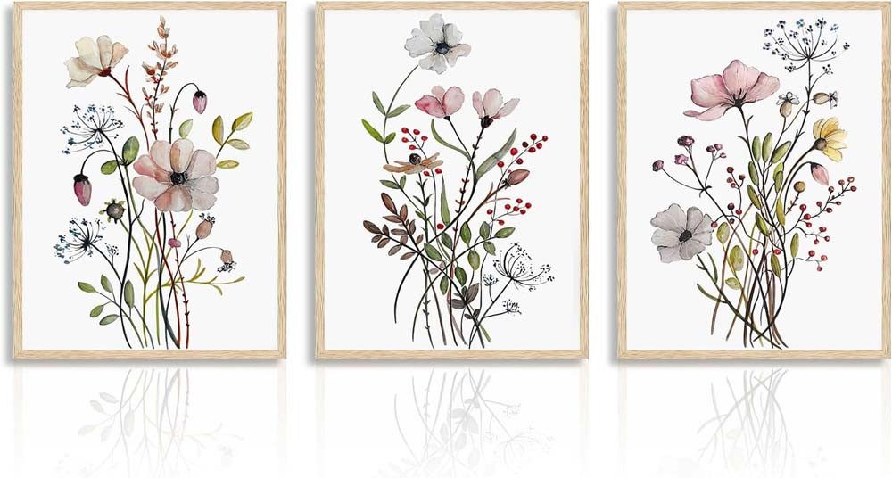 trends for living Wandbild 3 Stück Wandbilder Blumen Schlafzimmer Wohnzimme günstig online kaufen