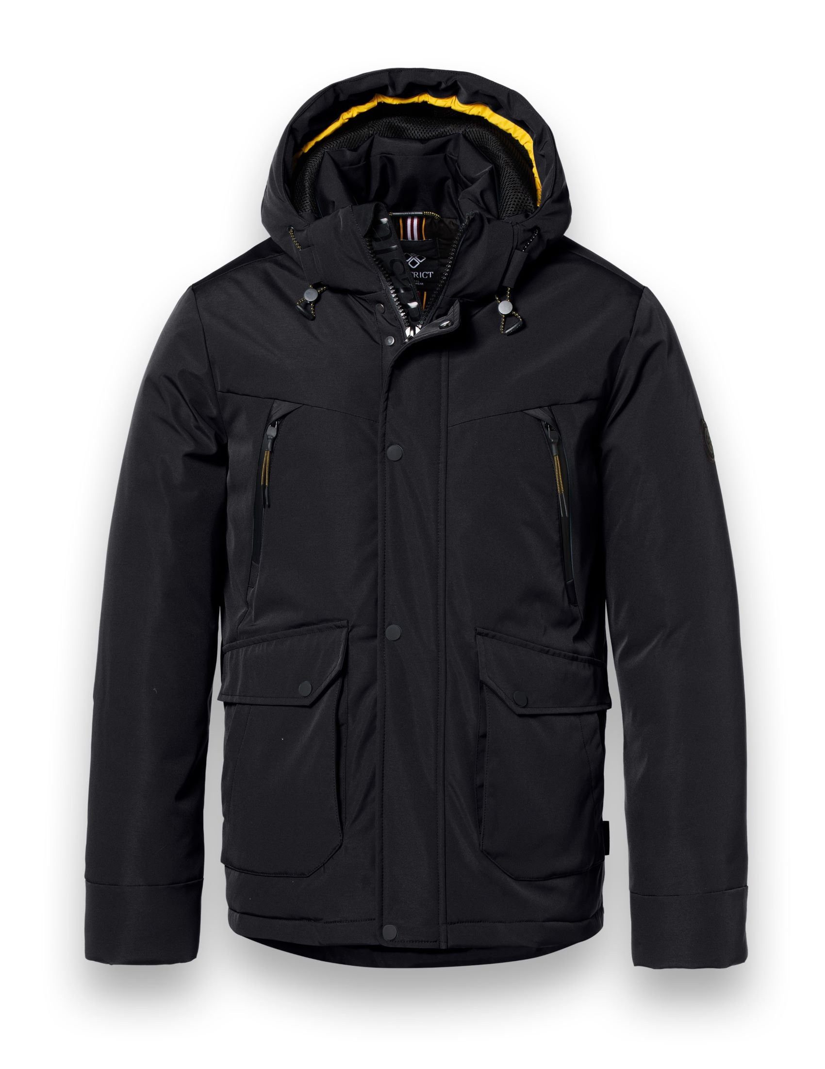District Winterjacke Wolf mit Kapuze (winddicht, leichte wattierung, warm) schwarz Herren
