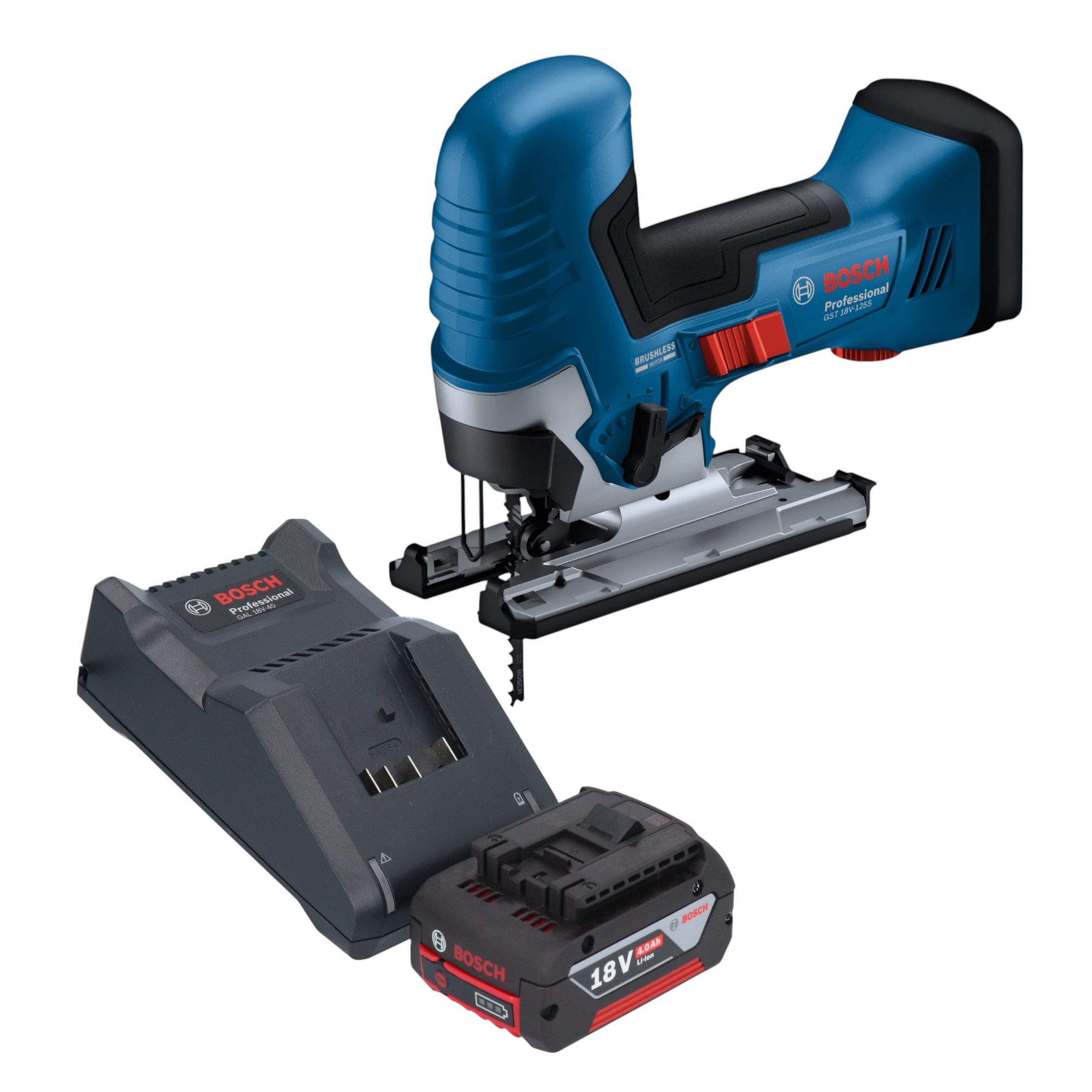 Bosch Professional Akku-Stichsäge GST 18V-125 S Professional 18 V 125 mm Brushless + 1x Akku 4,0 Ah