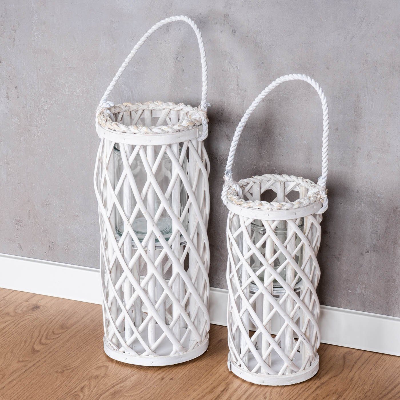 Levandeo® Kerzenlaterne, 2er Set Laterne Windlicht H40cm H31cm Weiß Holz We günstig online kaufen
