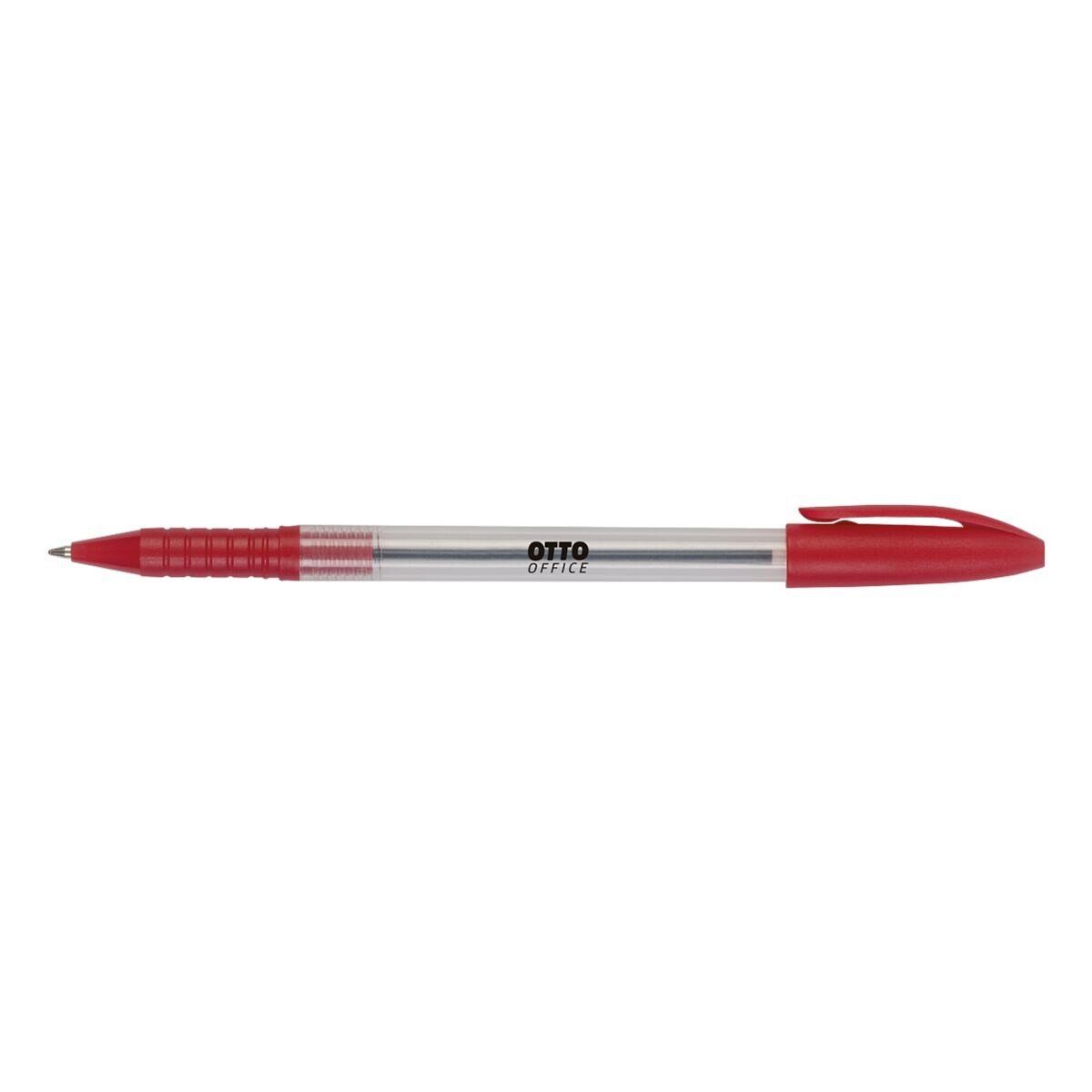 Otto Eco rot Office Budget Kunststoff-Taschenclip, Budget Office Stick, Kugelschreiber transparentes Gehäuse