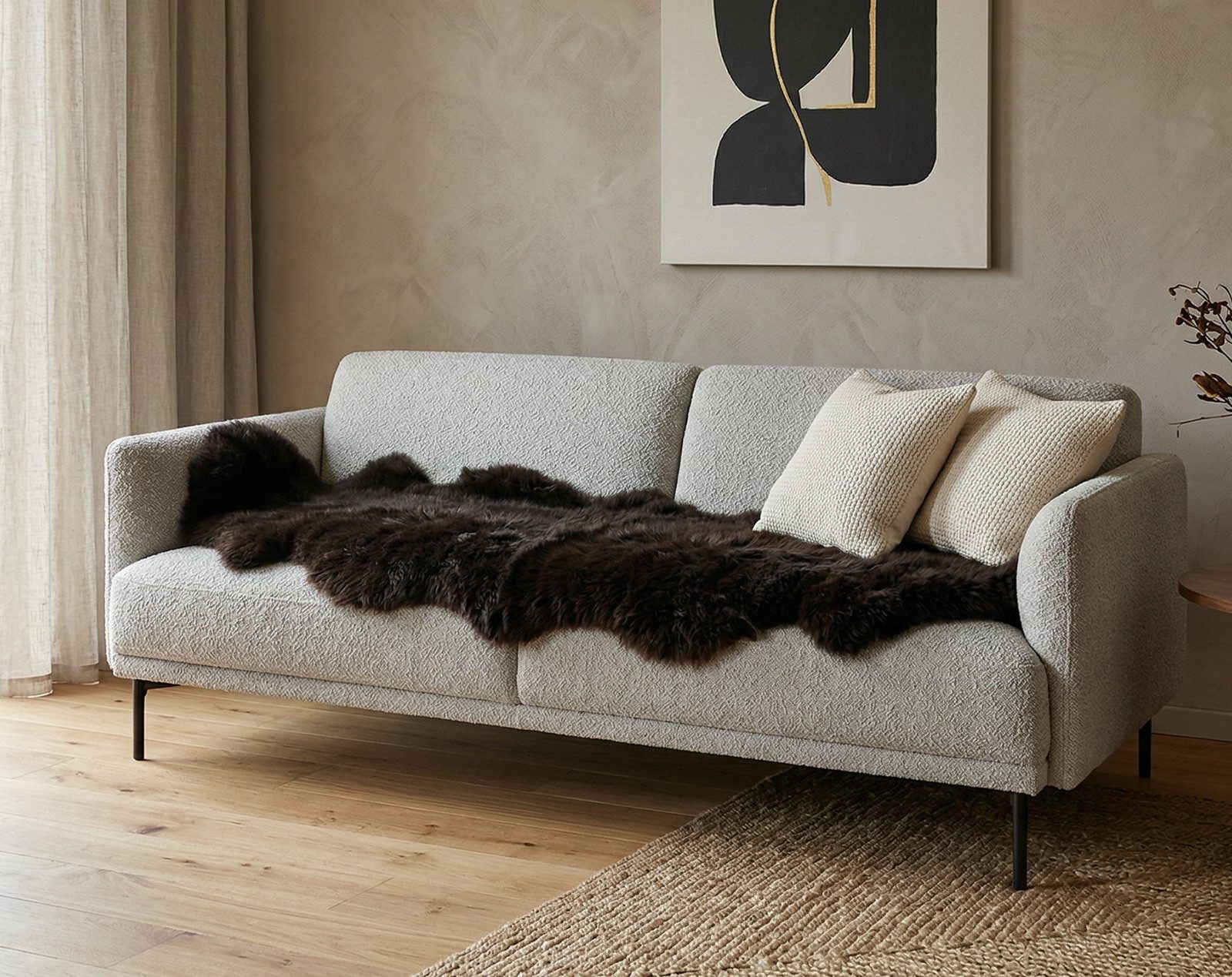 KUHFELL online & NOMAD Fellteppich Lammfell Doppel fell Couch Auflage 180 x 60 cm aus 2 echten Lammfellen