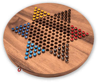 Logoplay Holzspiele Spielesammlung, Halma Gr. XL für 2 bis 6 Spieler - Spielfeld 31 cm rund - 6 x 15 Spielstecker Holzspielzeug