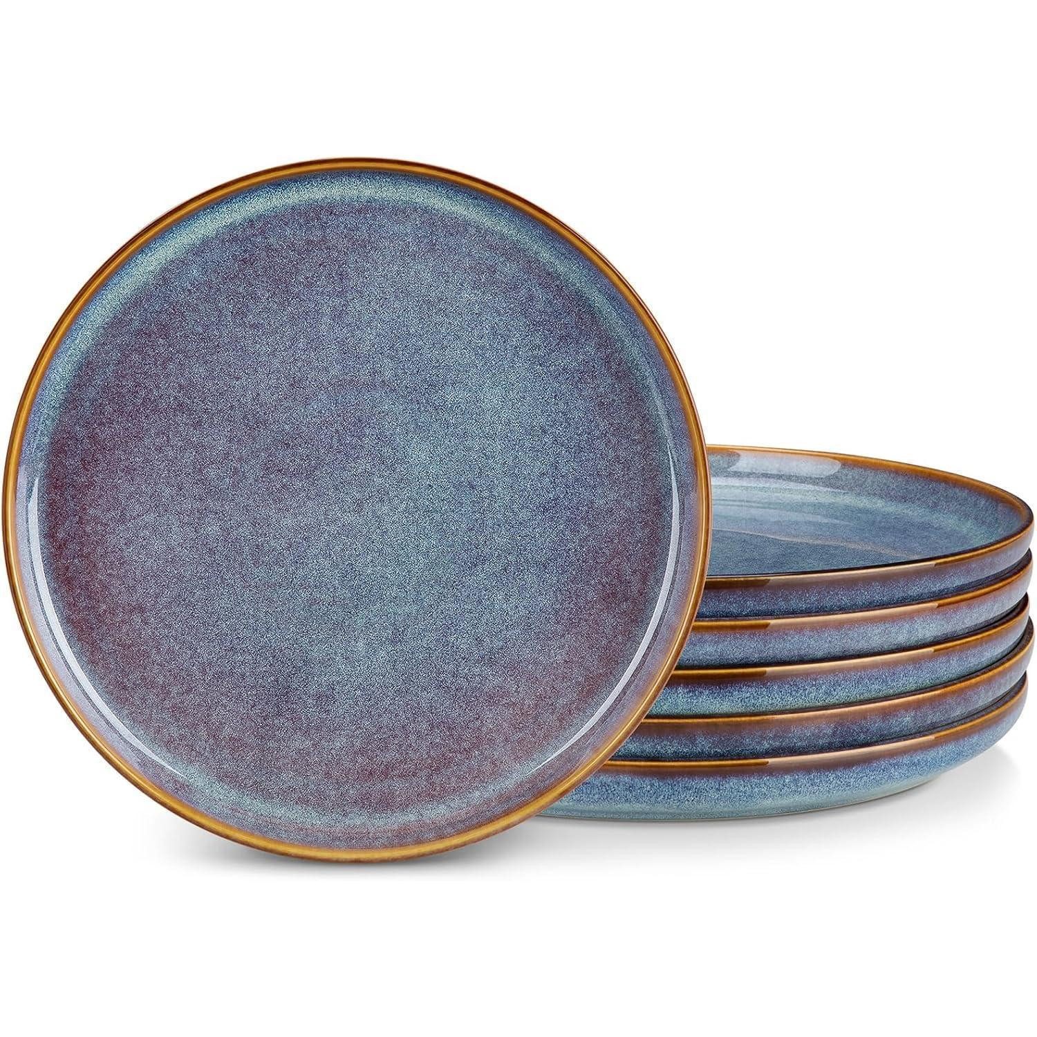 LuxusKollektion Teller-Set Speiseteller 6er 26cm Steingut Speiseteller 6er Set Lavendelblau