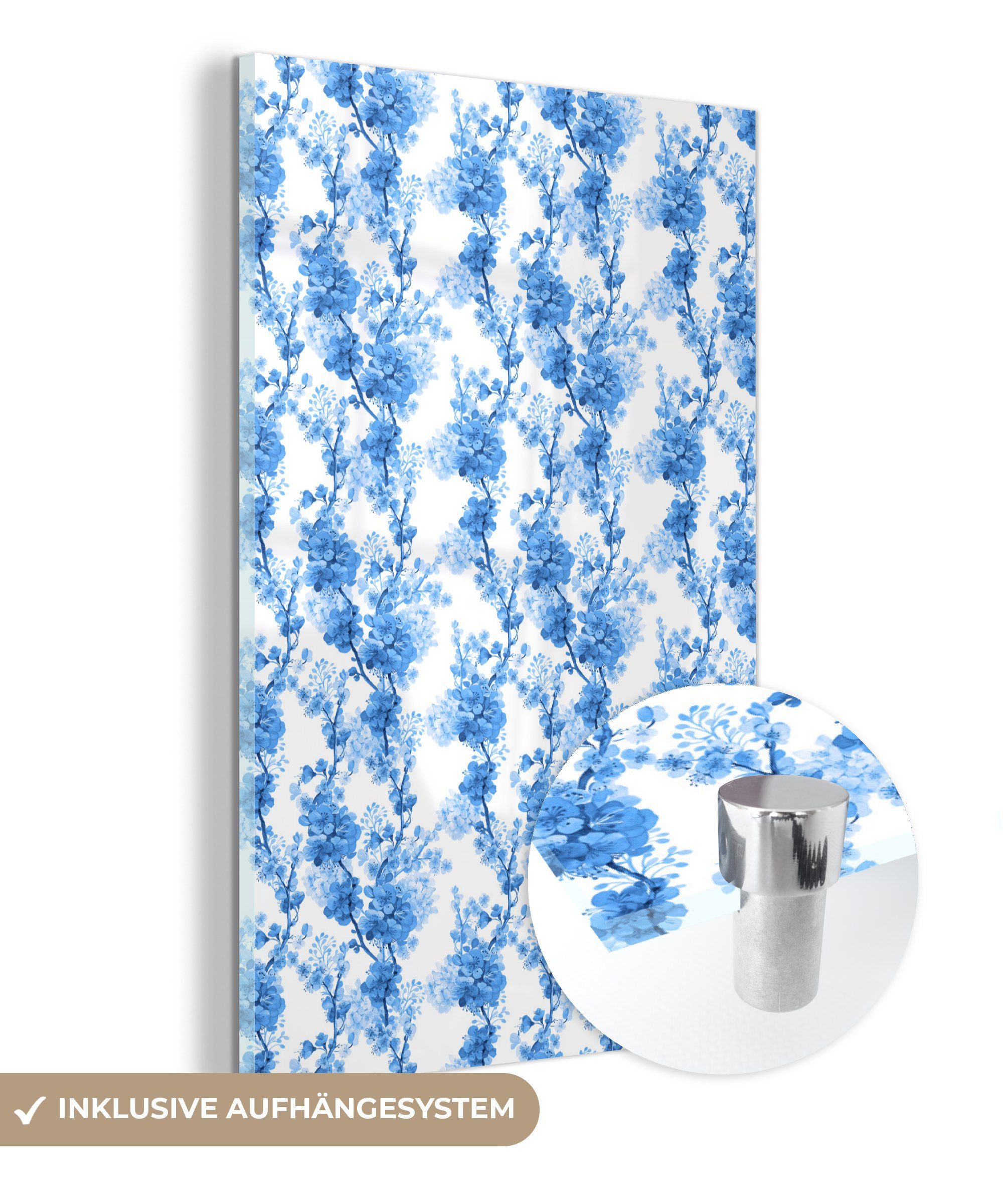 Wandbild Glasbilder Wanddekoration - Acrylglasbild Blau, Glas Bilder MuchoWow - - Glas auf Blüte (1 - - auf Pflanzen Foto - Blumen St),