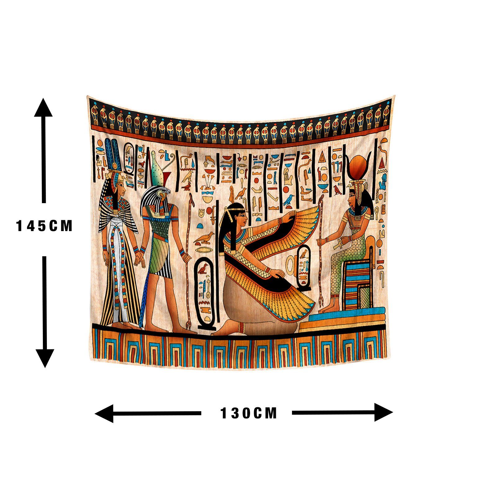 Wandteppich Wandteppich mit Götter, mm, inkl. ägyptische ägyptischer Malerei Hieroglyphen, Wandbild ägypti, GalaxyCat, Höhe: 145 rechteckig, und Hieroglyphen, Befestigungsmaterial
