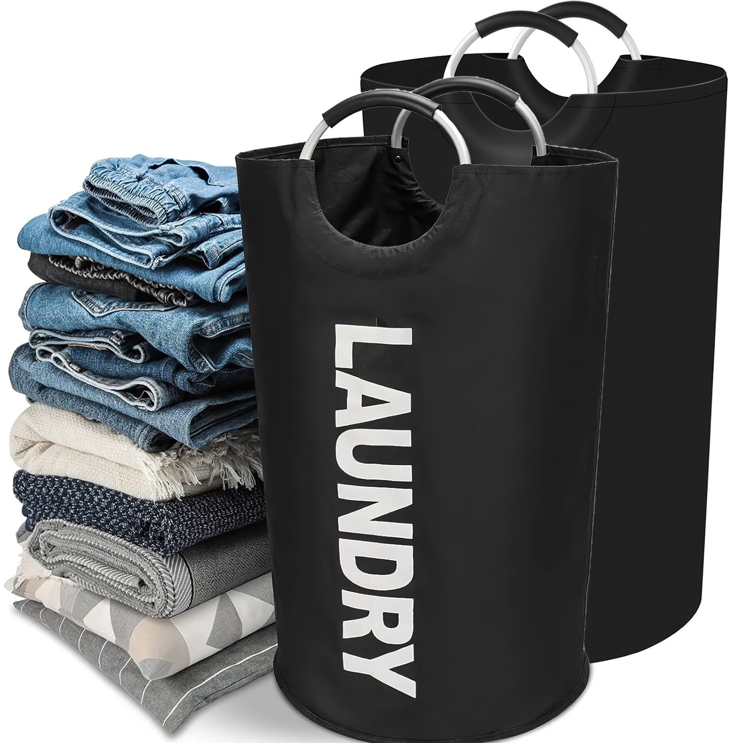 HEYHIPPO Wäschekorb Zwei tragbarer Wäschekorb, 90 Liter, faltbar, 79 x 43 c günstig online kaufen