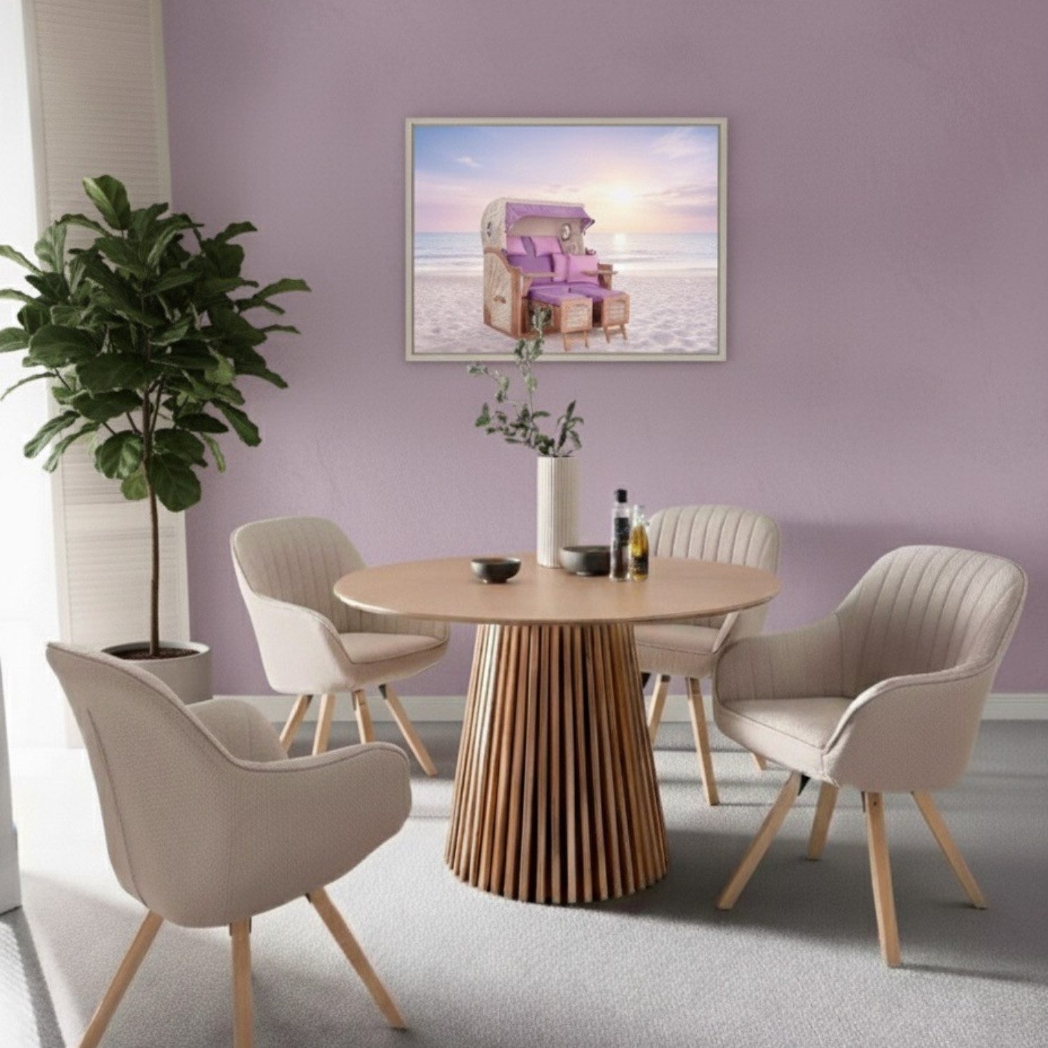 MR.DEKO Esszimmer-Set Diningsessel-Set 2x Stuhl Matera beige & Tisch Oria E günstig online kaufen