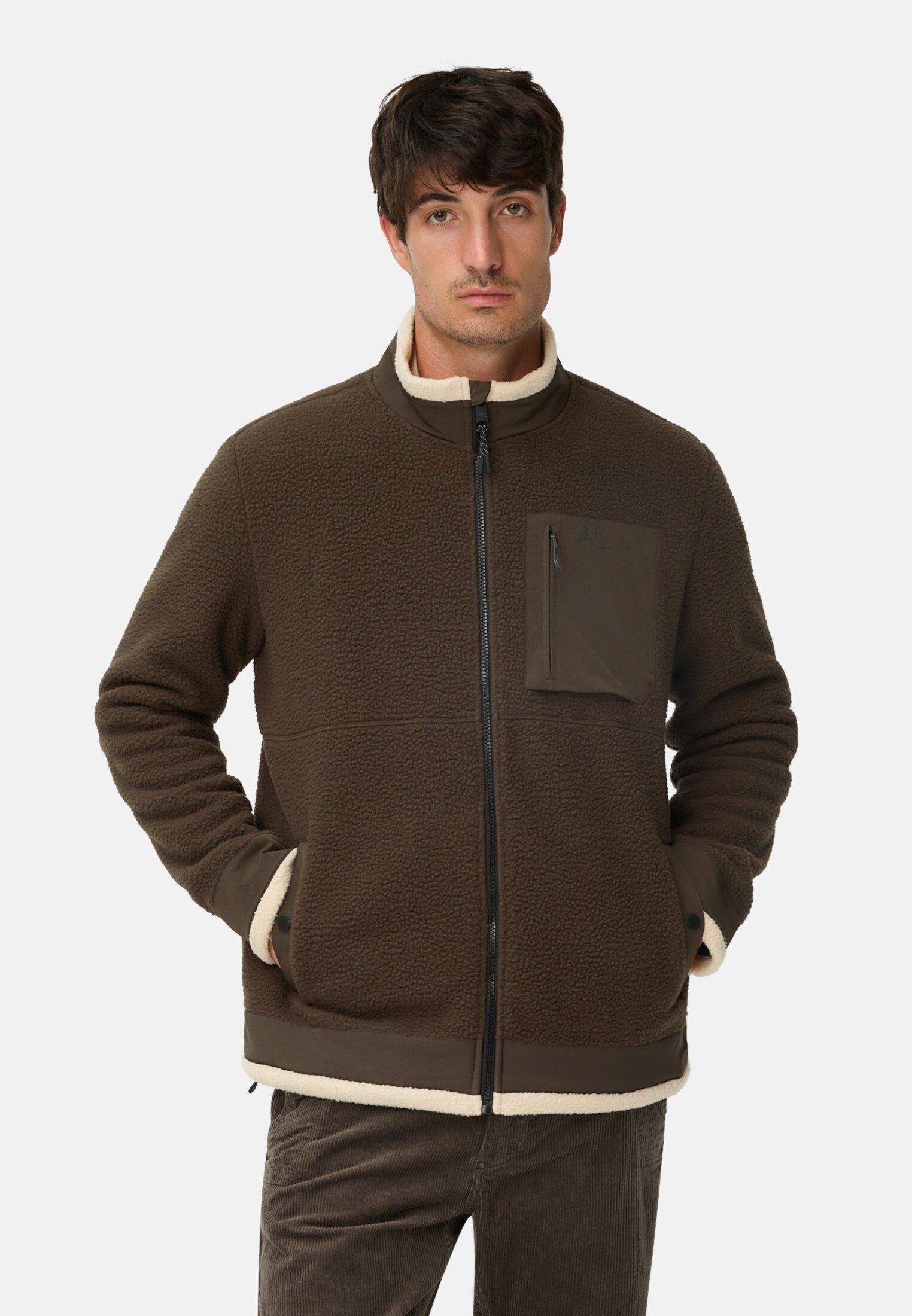 camel active Sweatjacke mit Taschen Langarm Stehkragen