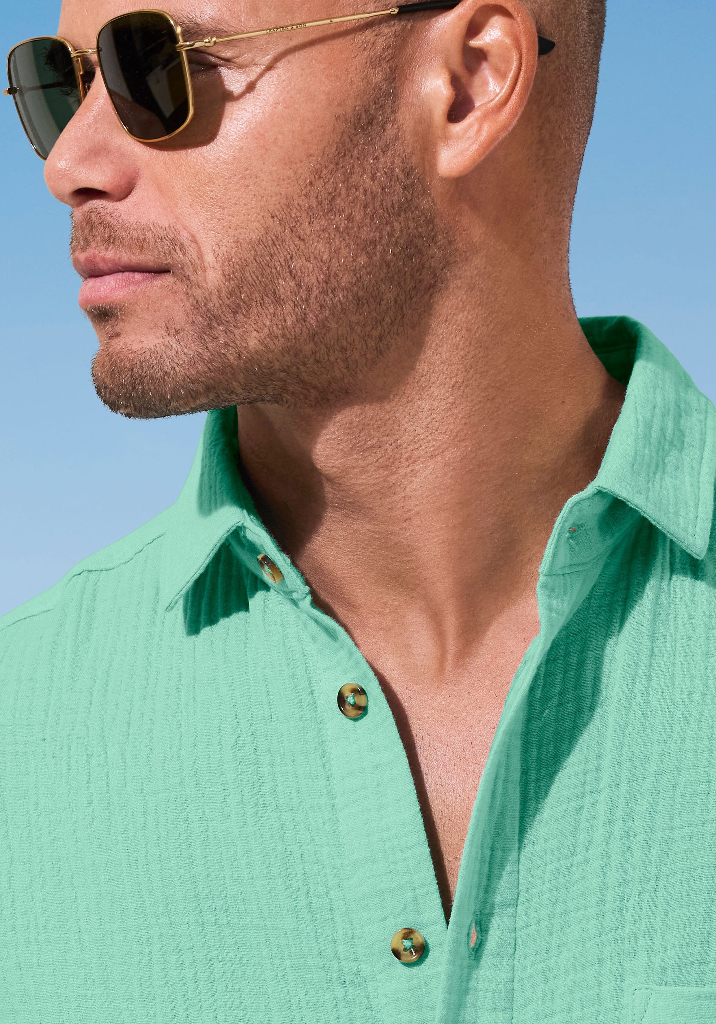 Beachtime Langarmhemd Regular fit Langarm, Freizeithemd aus Musselin-Ware