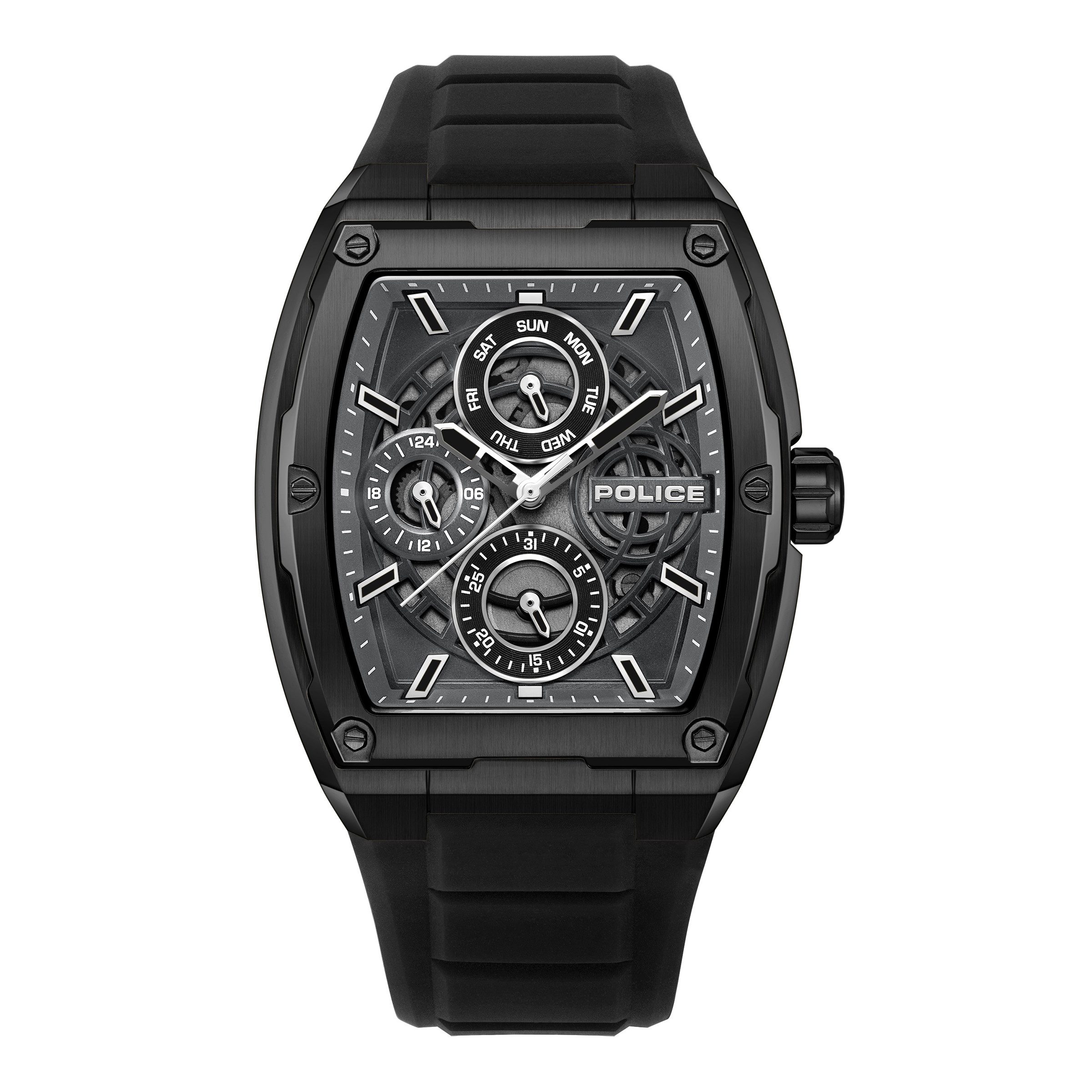 Police Quarzuhr Creed PEWJQ0004501, Armbanduhr, Herrenuhr, Silikonarmband, analog, Tag, Wochentag