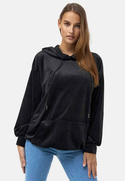 enflame Hoodie Langer Kapuzen Pullover Oversized Hoodie Kleid Velours Sweatshirt (1-tlg) 3873 in Schwarz