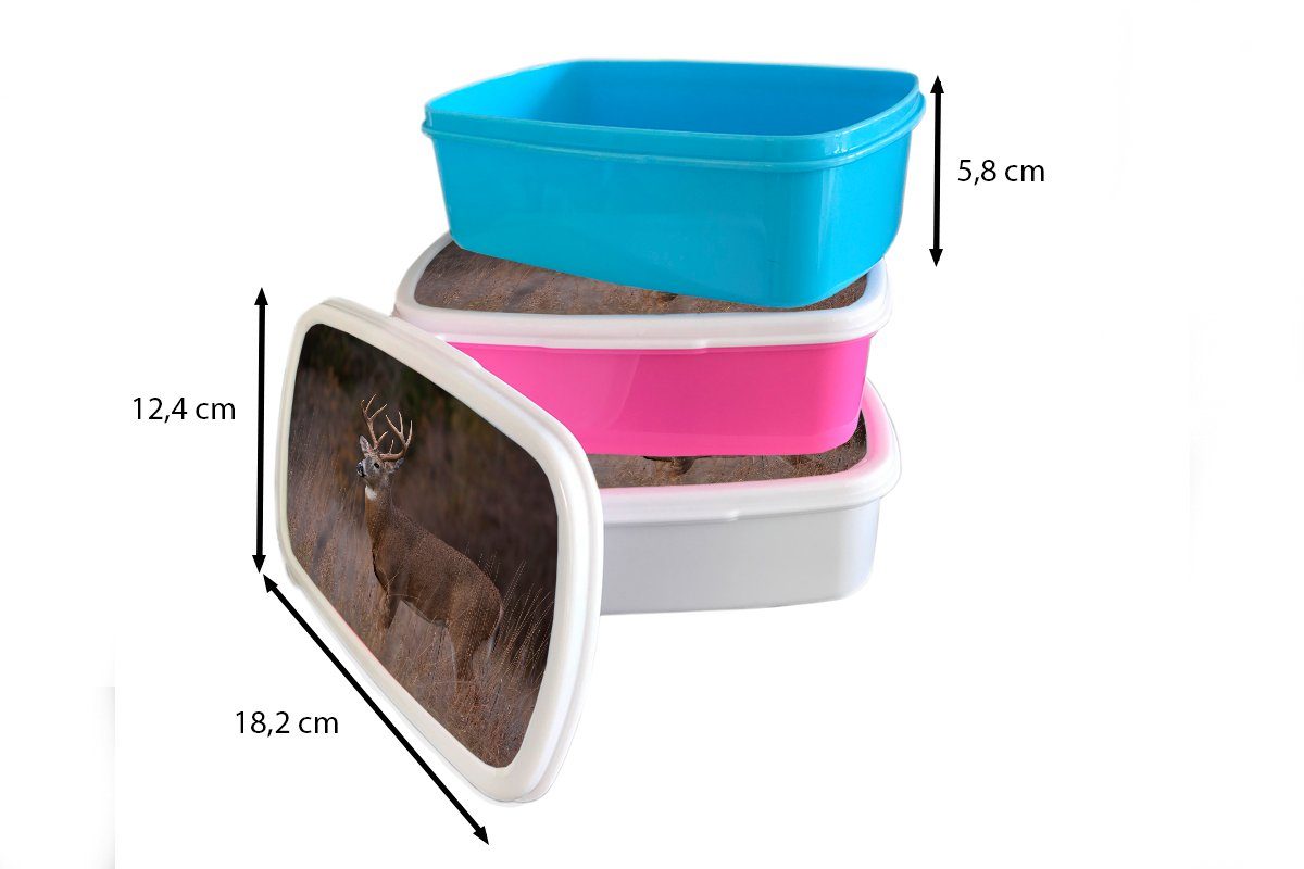 Kinder, Lunchbox - - Kunststoff, Tiere, Gras Mädchen, Herbst für rosa - Snackbox, Erwachsene, MuchoWow Natur Kunststoff - Brotbox (2-tlg), Hirsche Brotdose