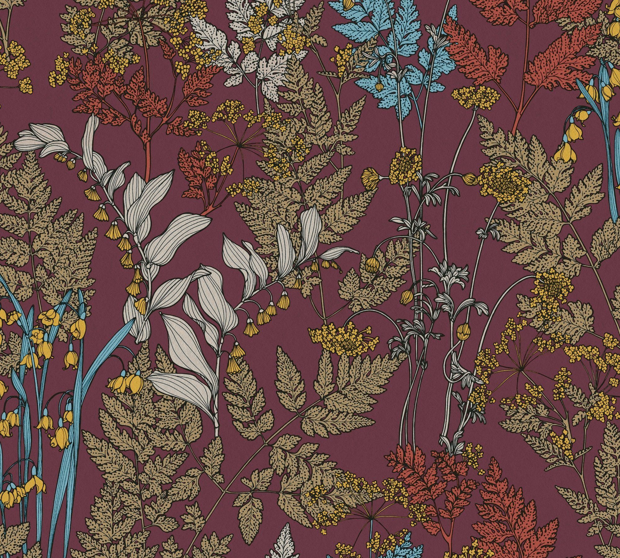A.S. Création botanisch, Paper Floral Vliestapete rot/gelb/blau Tapete Impression, glatt, floral, Architects Blumen