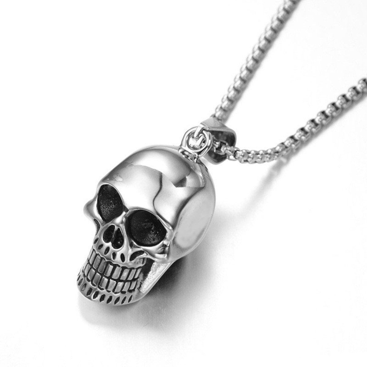 Edelstahlkette Halskette Herren mit Totenkopf Silber moderne Herrenkette Metall