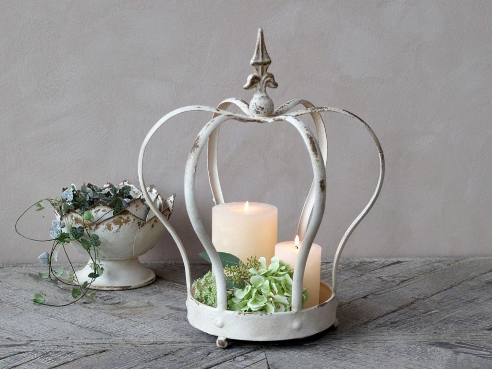 Chic Antique Dekoschale Dekorative Metallkrone Antik Creme Vintage Shabby Chic Deko 45 cm (1 × Dekokrone aus Metall, Farbe Creme, Höhe ca. 45 cm), Dekorativ, Shabby, Vintage, Landhaus