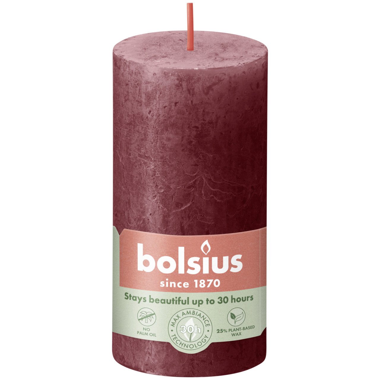 Bolsius Stumpenkerze Bolsius Rustik Stumpenkerze samtrot, Höhe: 10 cm günstig online kaufen